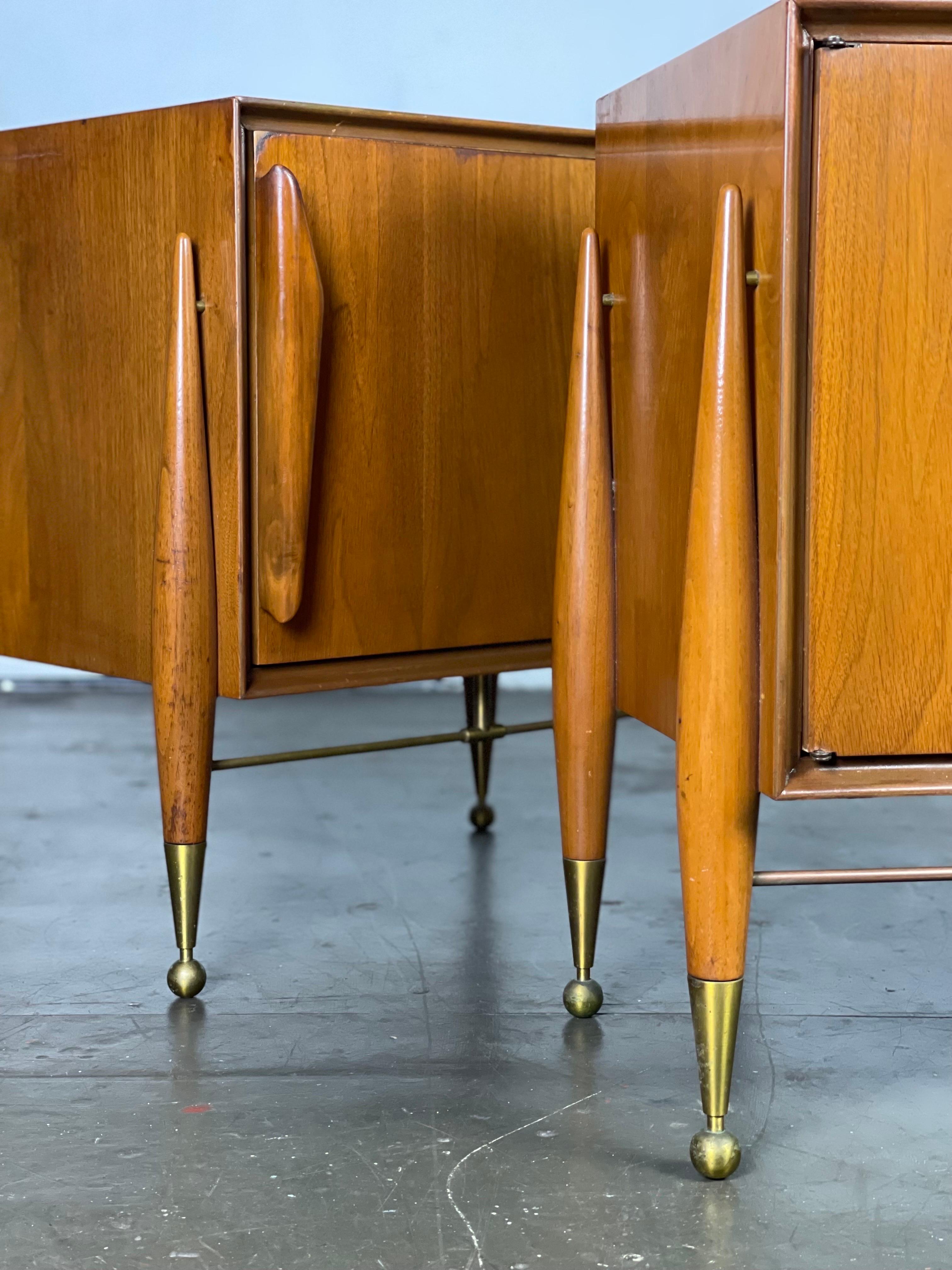 Striking Mid-Century Modern Nighstands by Specialty Woodcraft, 1957  In Fair Condition For Sale In Framingham, MA