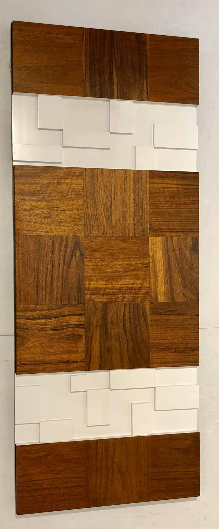 Striking MidCentury Modern Walnut Geometric Cubist Large Wall Panel at