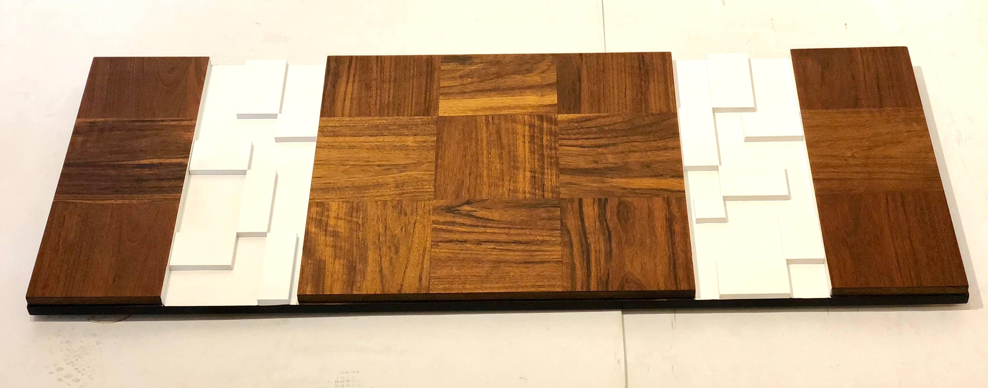 American Striking Mid-Century Modern Walnut Geometric Cubist Large Wall Panel