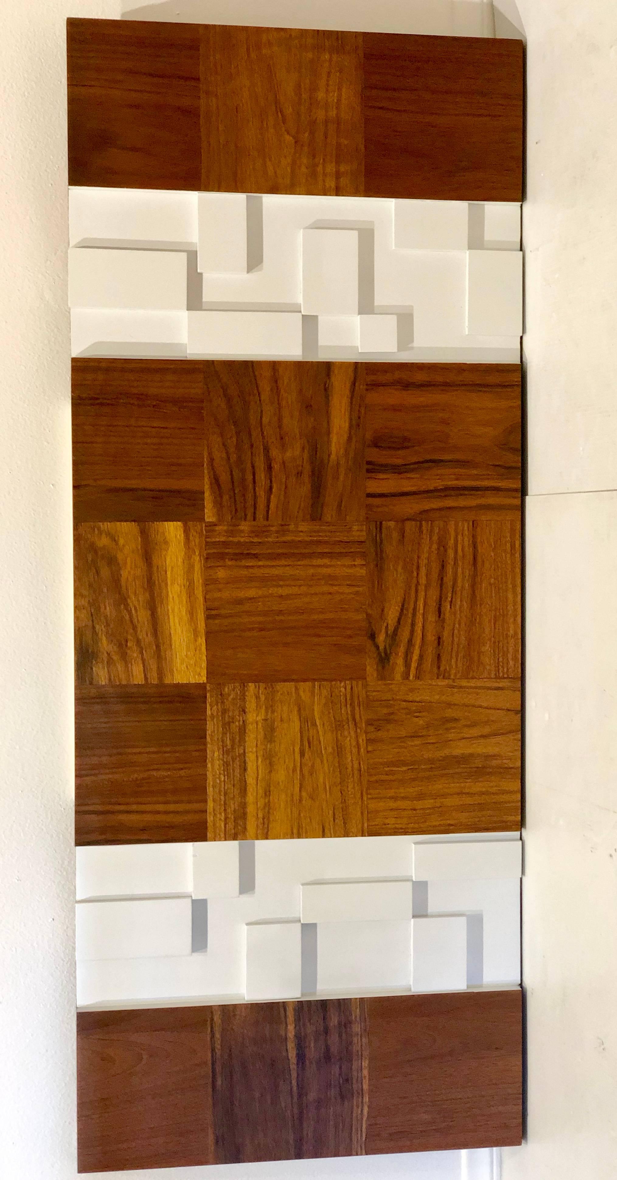 20th Century Striking Mid-Century Modern Walnut Geometric Cubist Large Wall Panel