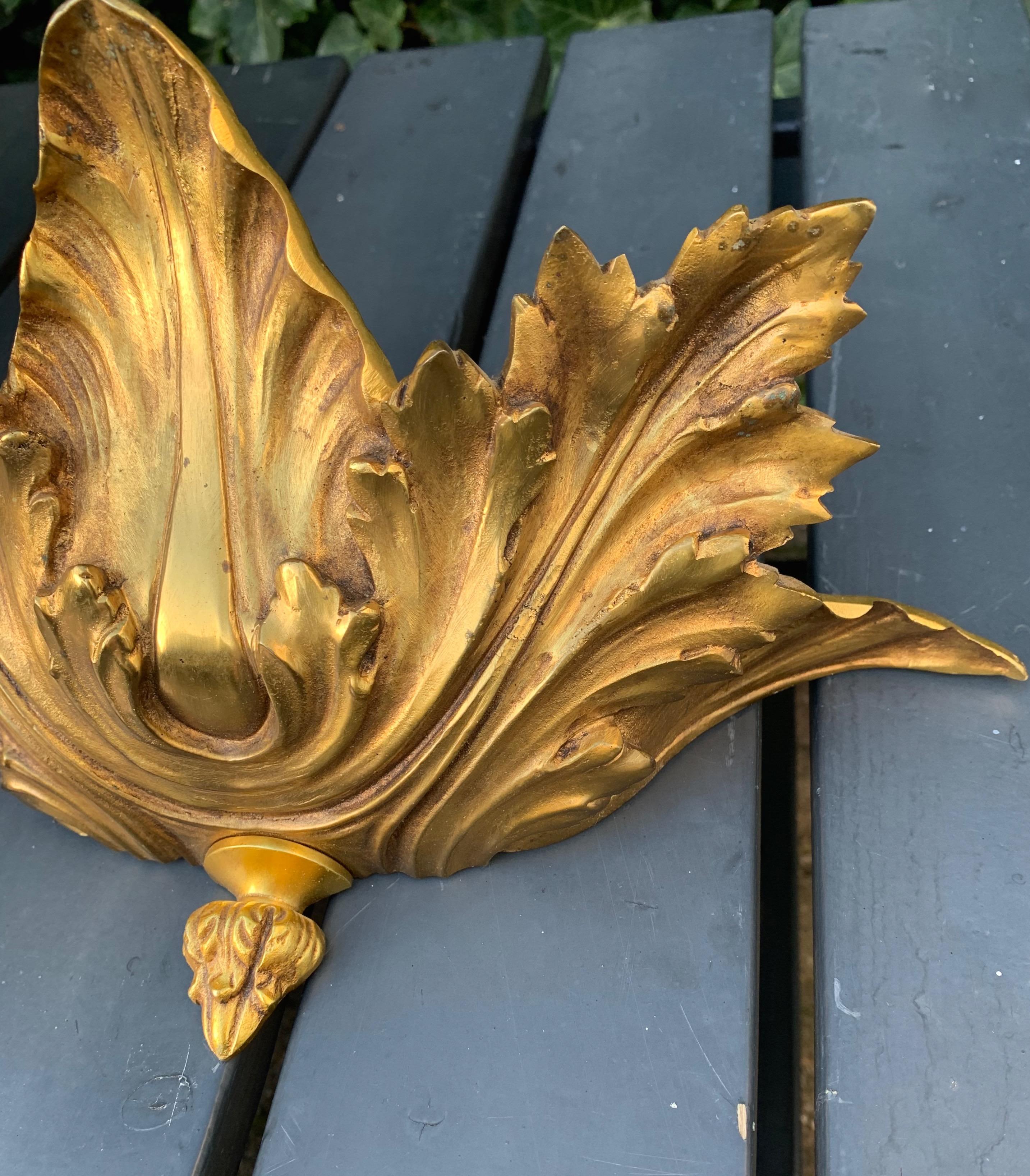 Striking Pair of Hollywood Regency GILT Bronze Acanthus Leaf Wall Sconces 5