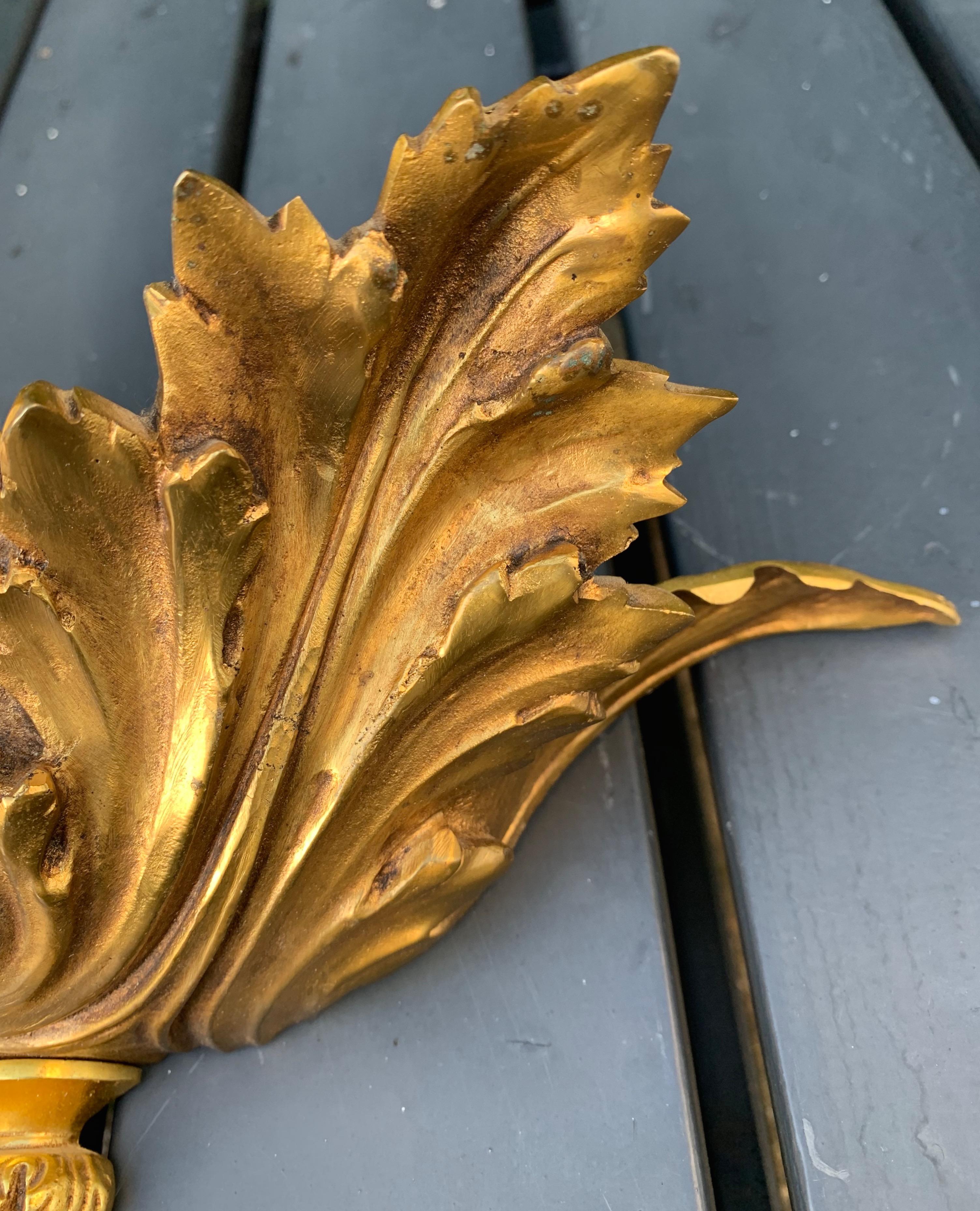 Striking Pair of Hollywood Regency GILT Bronze Acanthus Leaf Wall Sconces 6