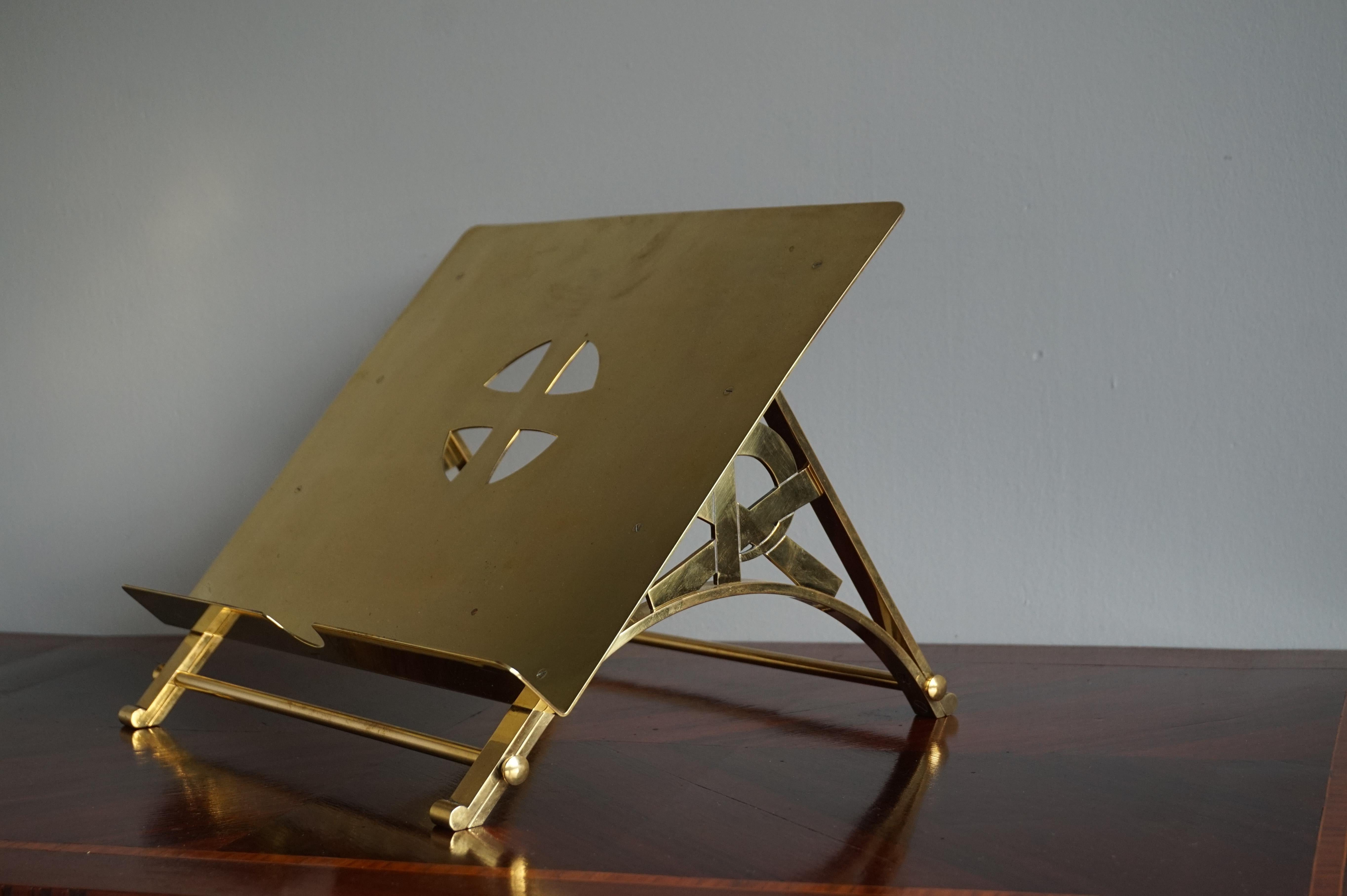 Striking Mid-Century Modern Brass Church Bible Stand Lectern with XP Christogram 2