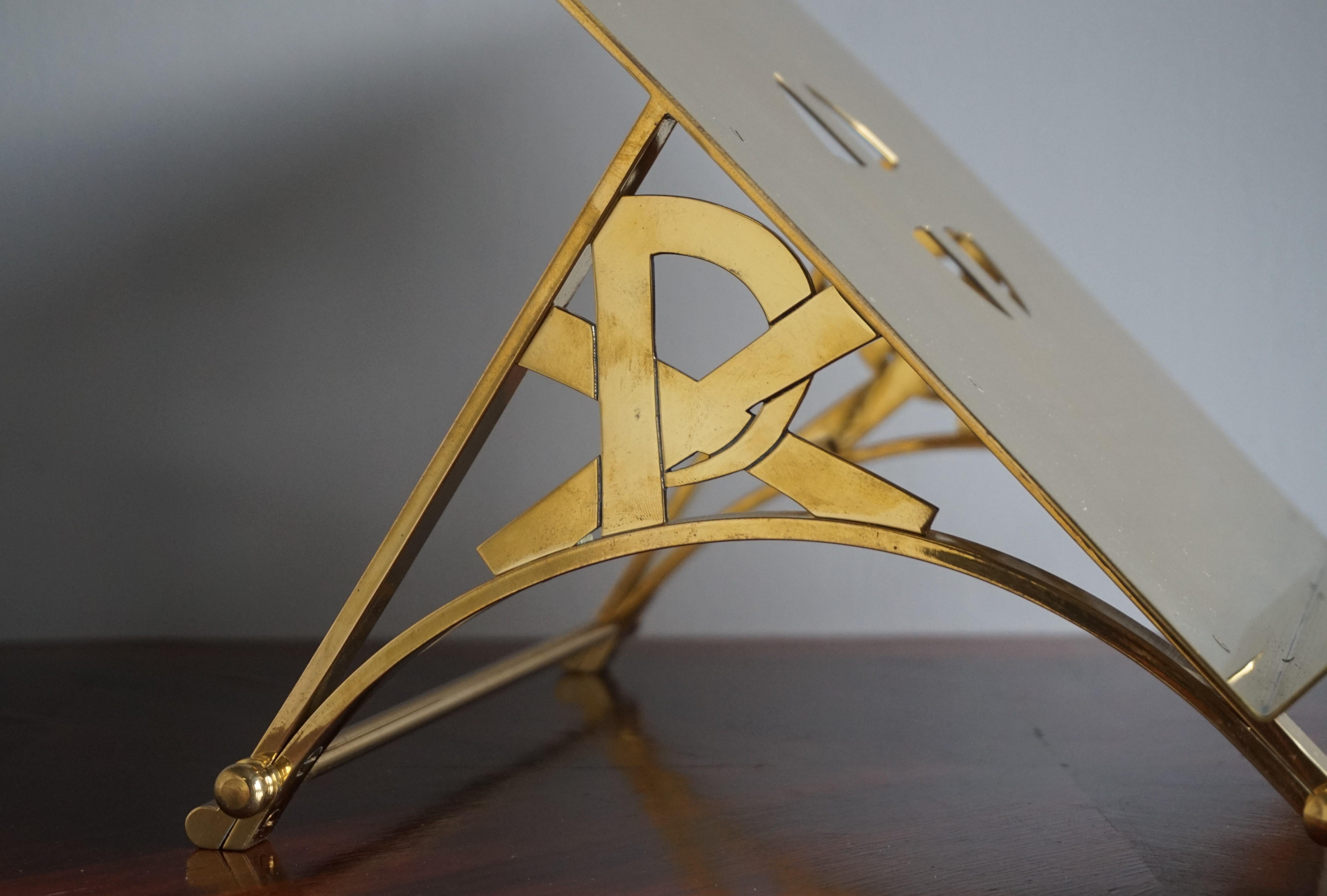 European Striking Mid-Century Modern Brass Church Bible Stand Lectern with XP Christogram
