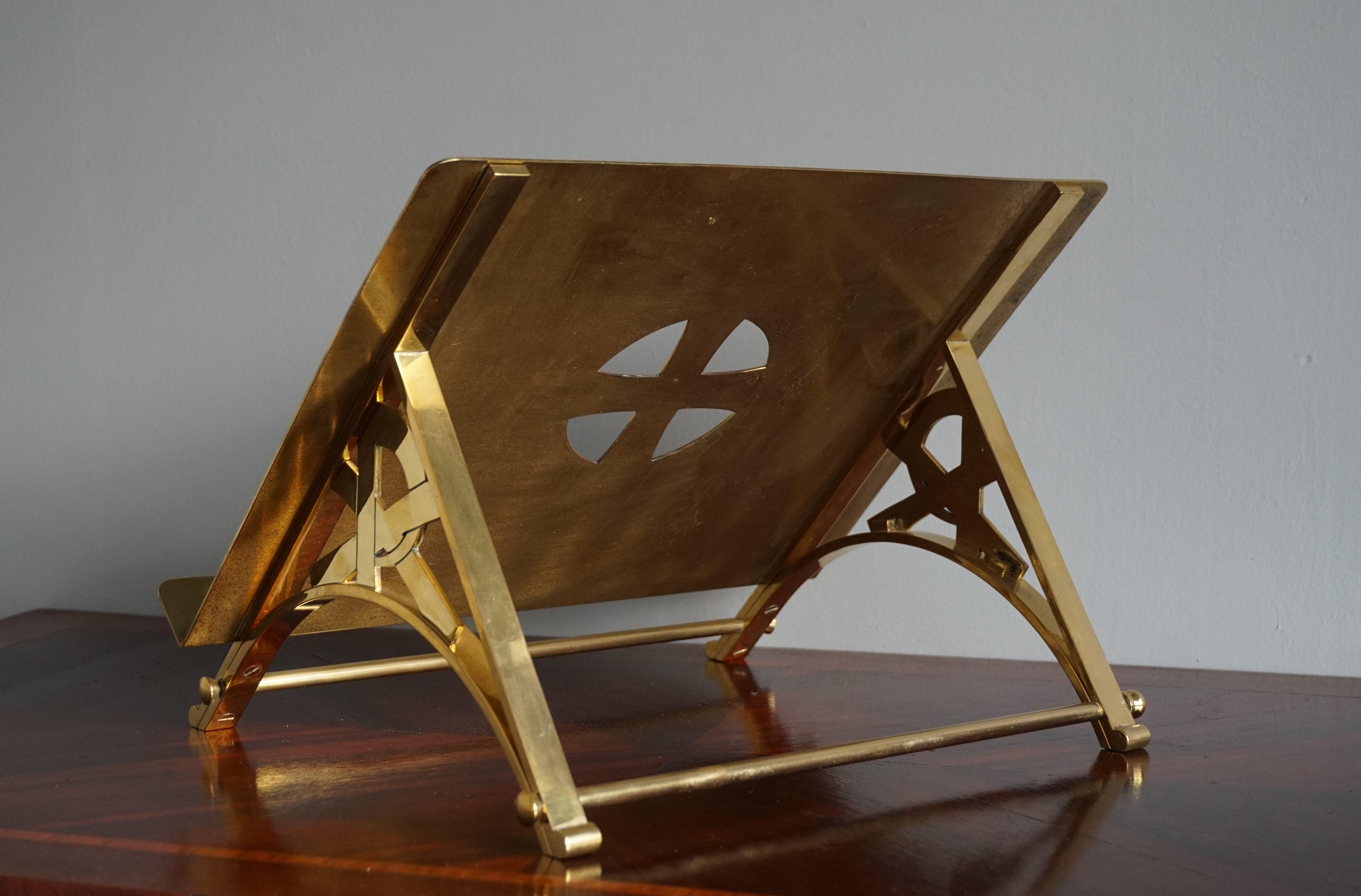 Hand-Crafted Striking Mid-Century Modern Brass Church Bible Stand Lectern with XP Christogram