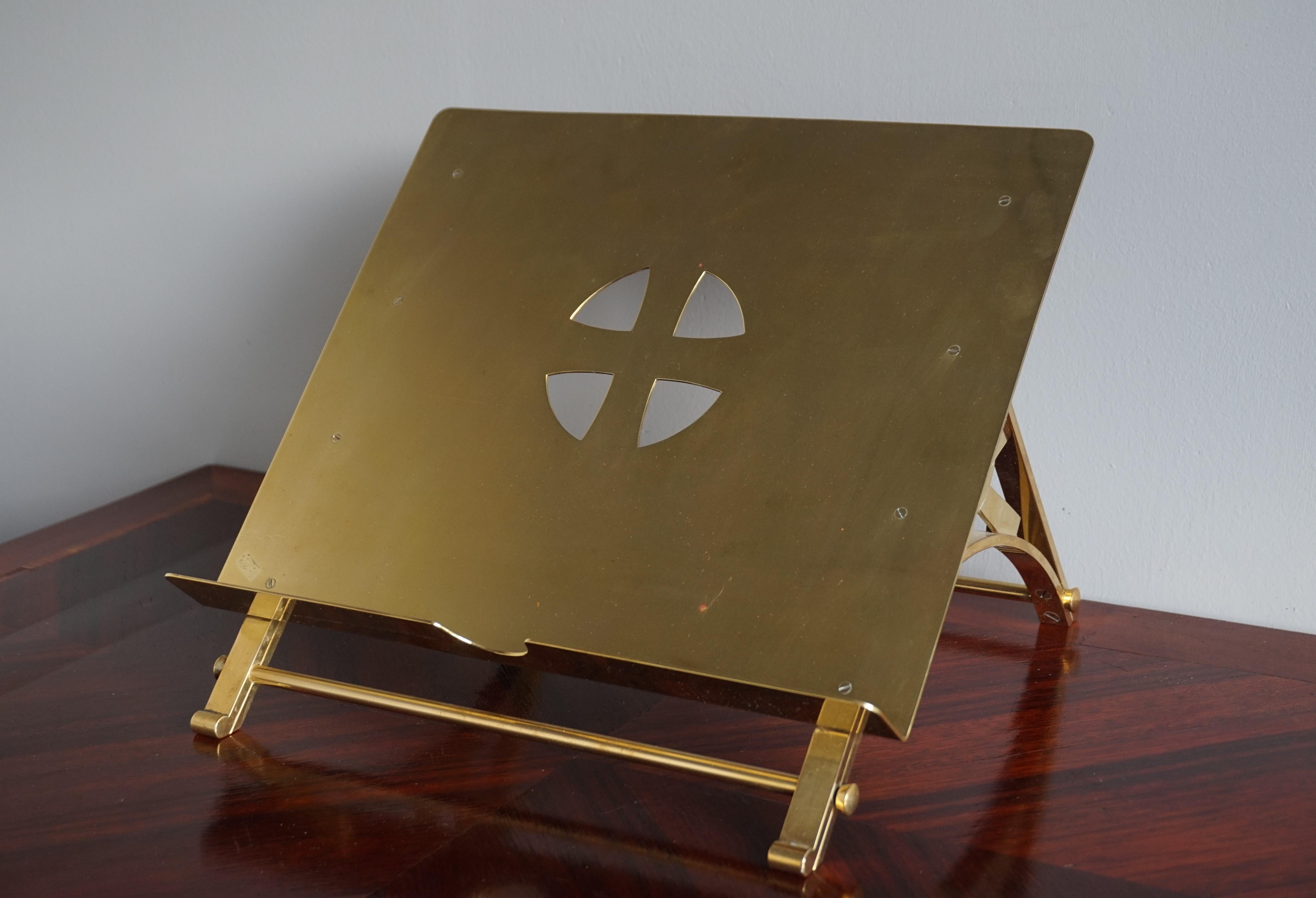 20th Century Striking Mid-Century Modern Brass Church Bible Stand Lectern with XP Christogram
