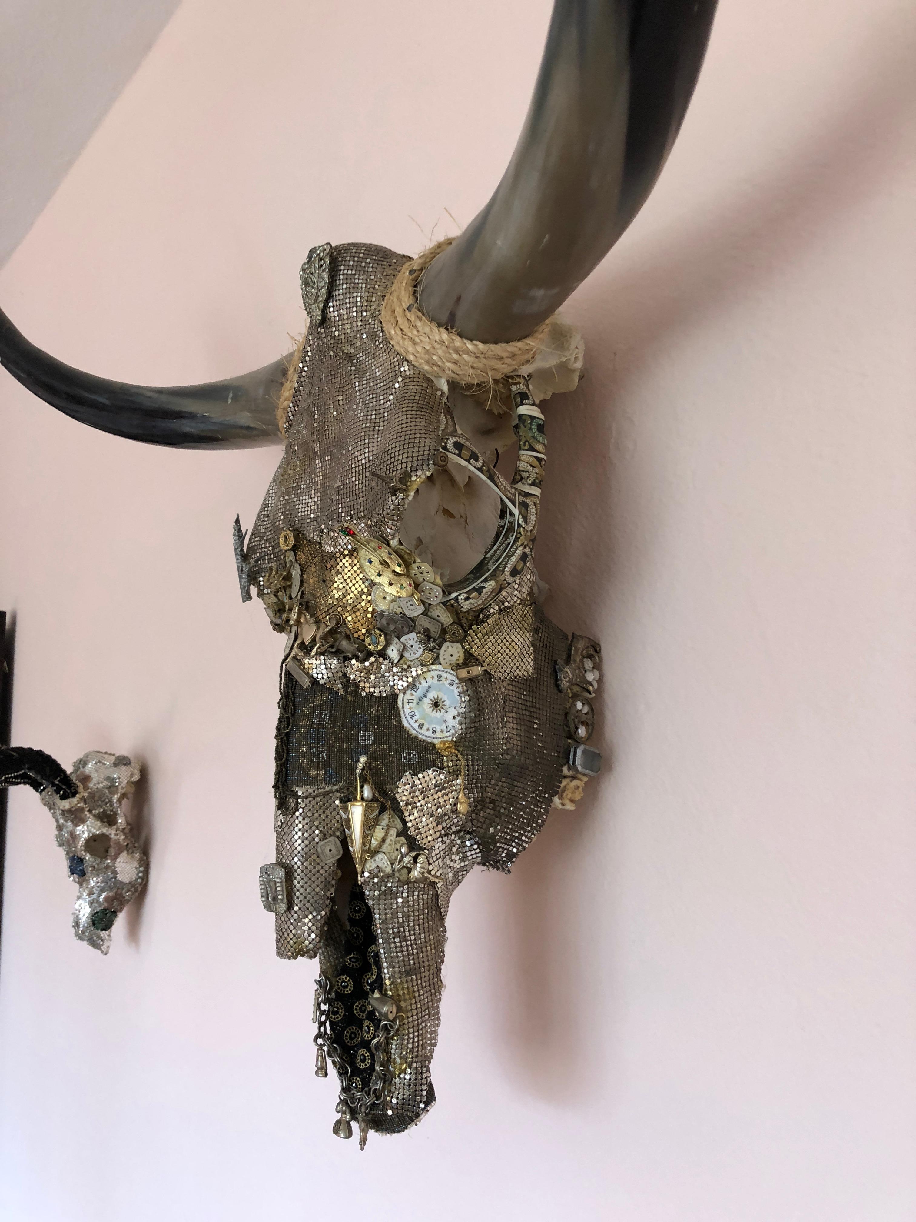 Striking Mixed-Media Longhorn Skull Sculpture Titled Charmed 10