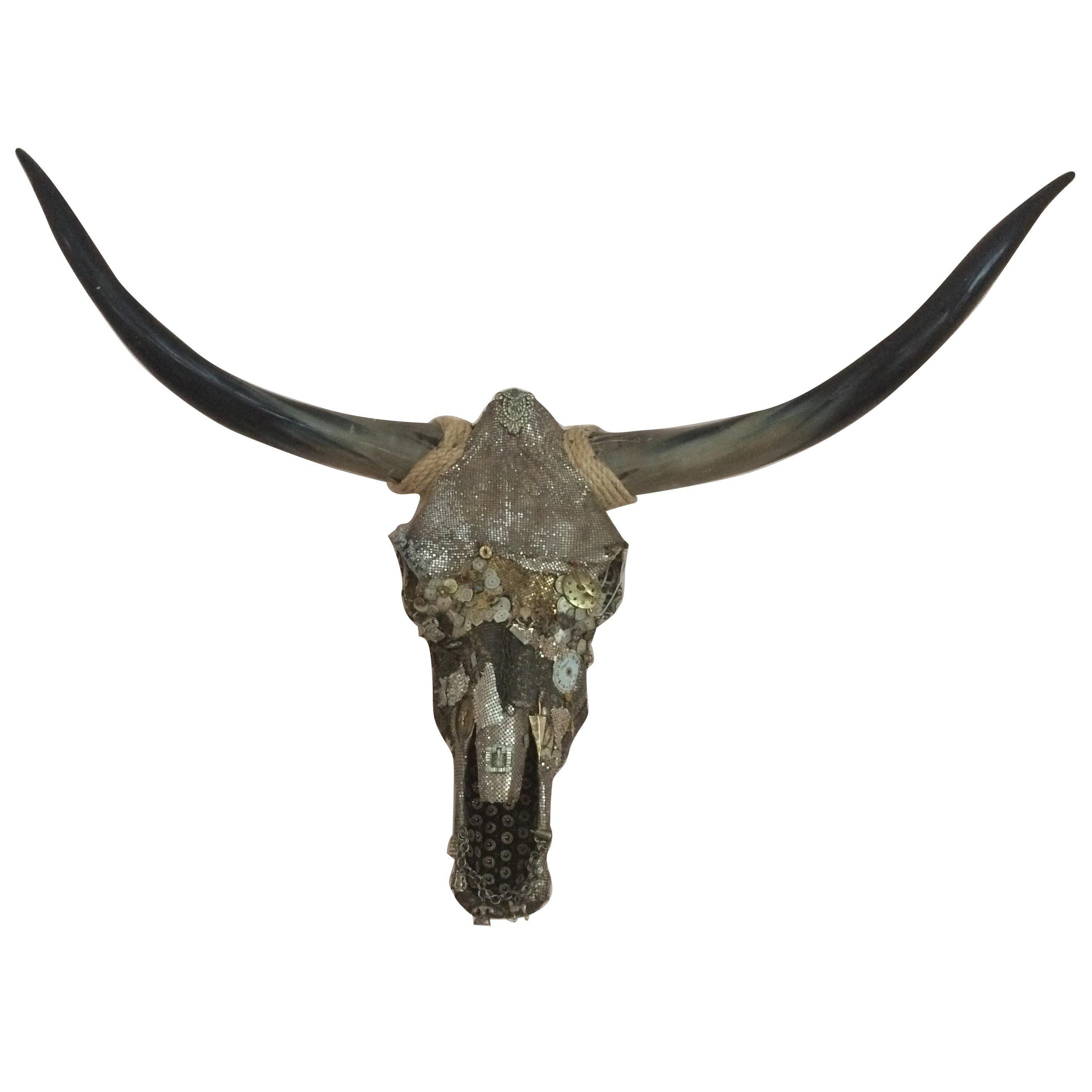 Striking Mixed-Media Longhorn Skull Sculpture Titled Charmed