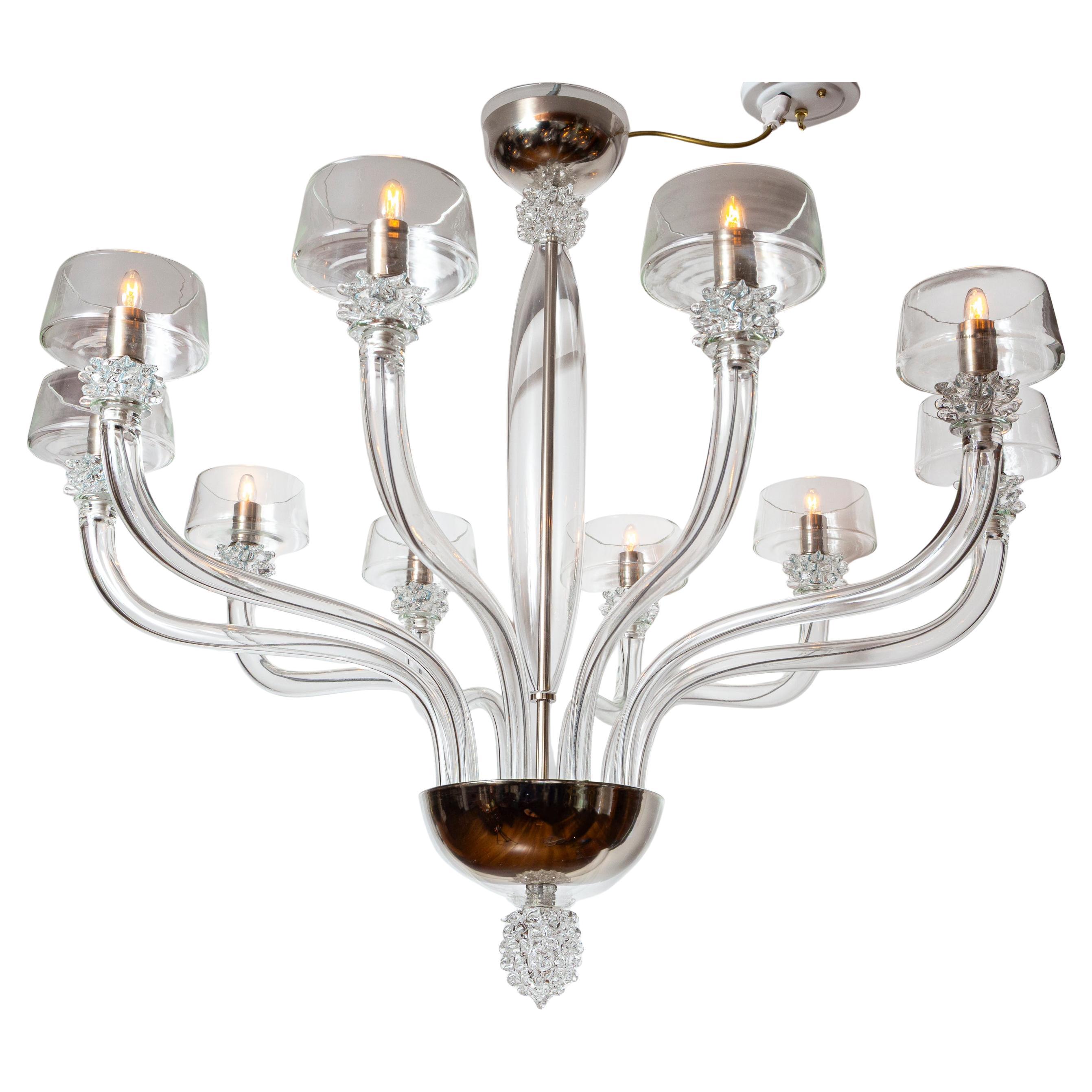 italien Lustre vénitien moderne à 10 bras de lumière en cristal en vente