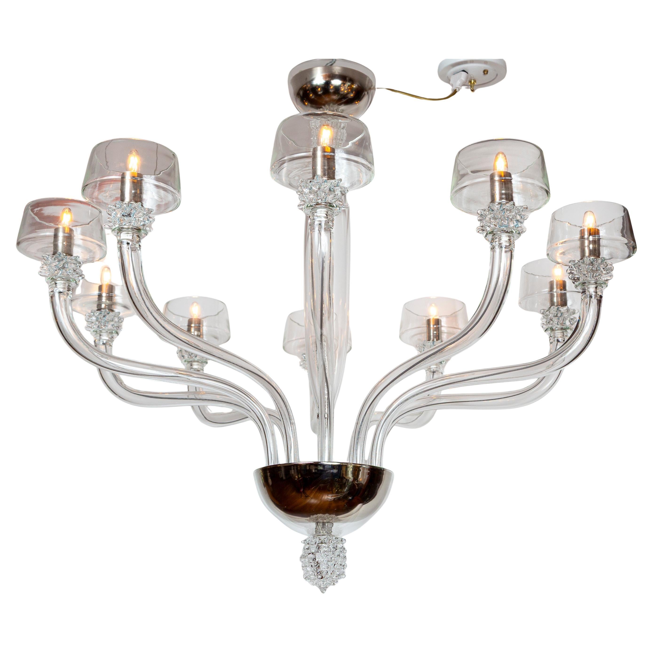 XXIe siècle et contemporain Lustre vénitien moderne à 10 bras de lumière en cristal en vente