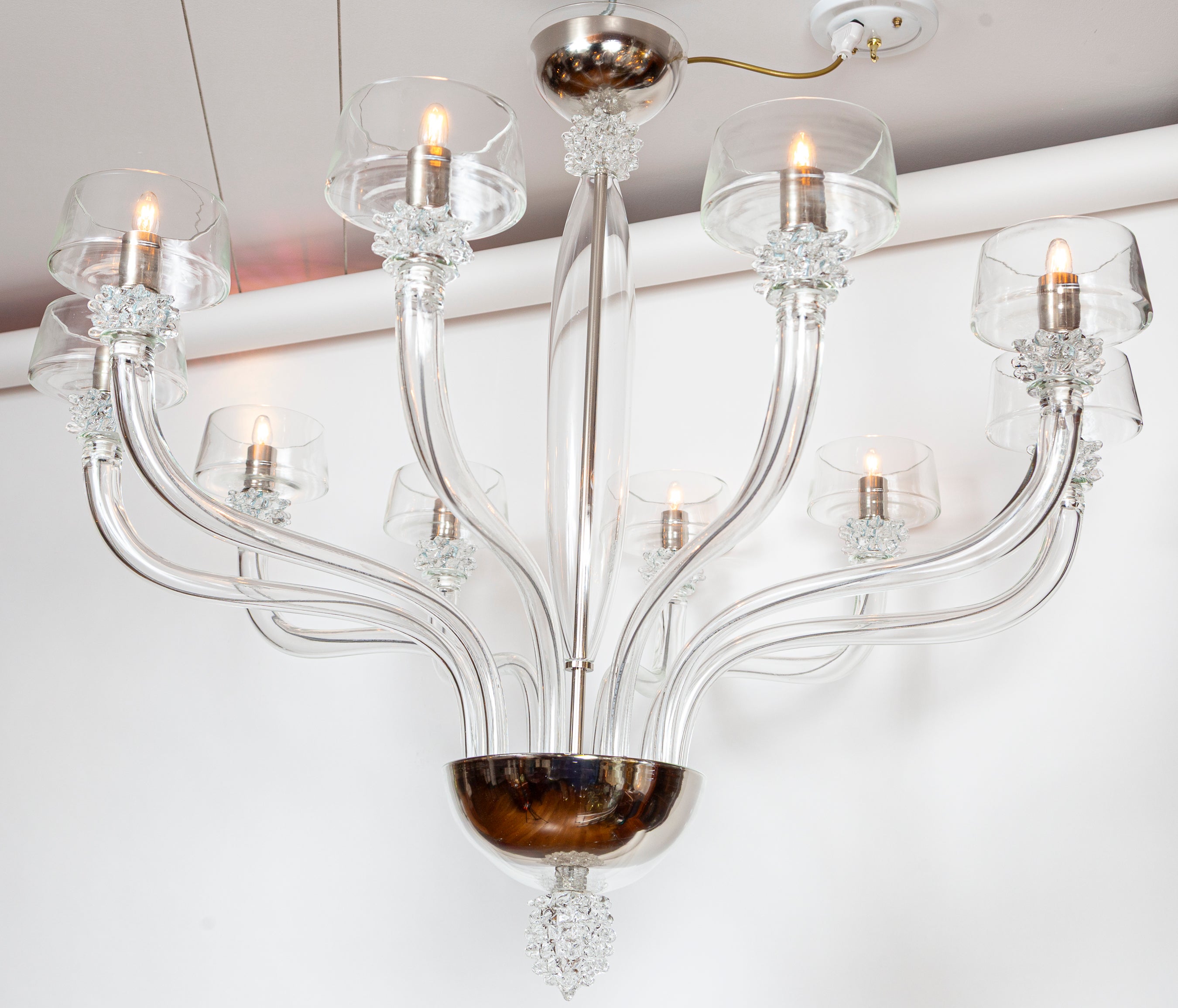Verre brun Lustre vénitien moderne à 10 bras de lumière en cristal en vente