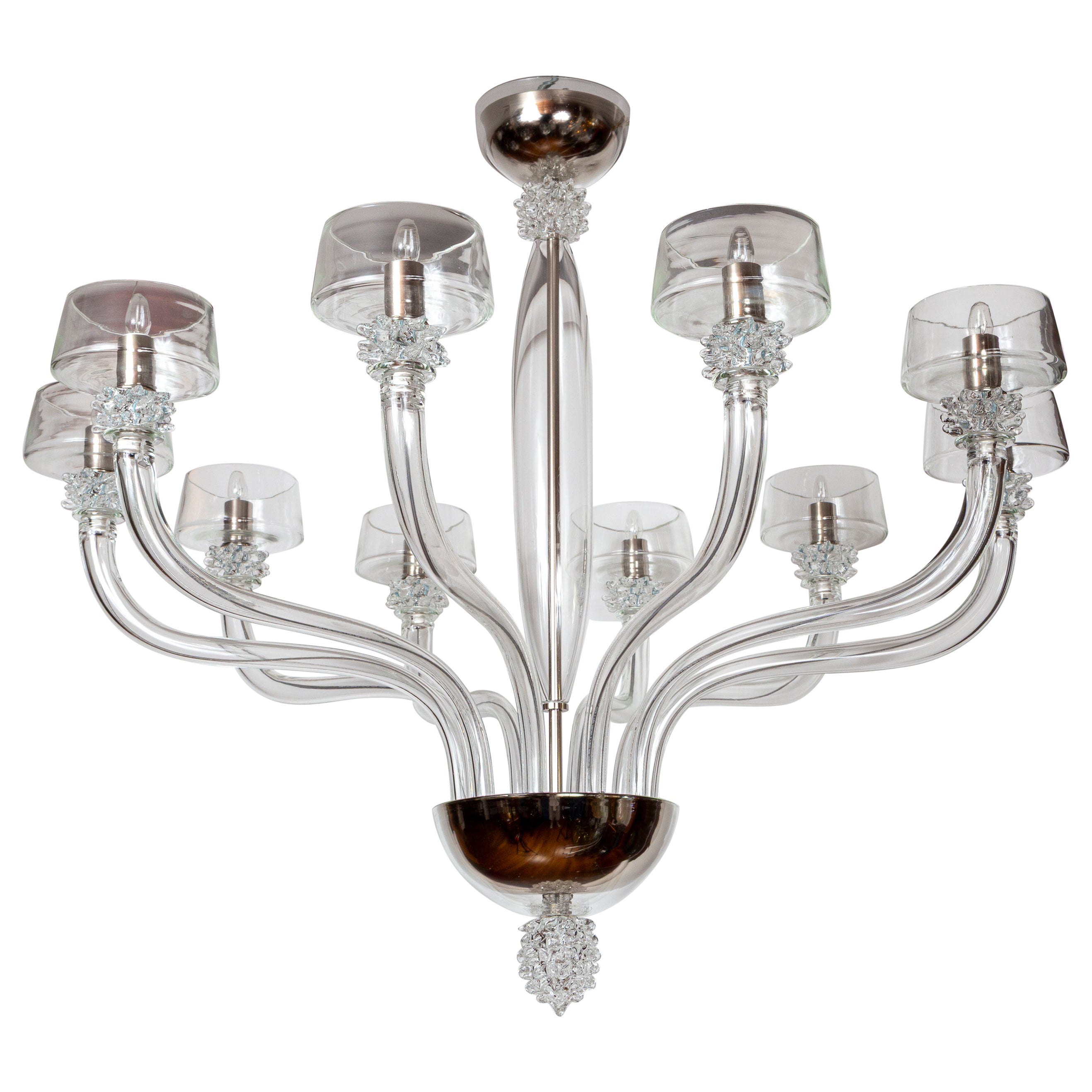 Lustre vénitien moderne à 10 bras de lumière en cristal en vente