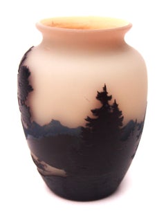 Striking Muller Freres Lake Como Landscape Cameo Glass Vase c 1920 -signed