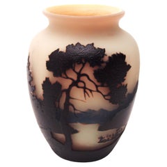 Antique Striking Muller Freres Lake Como Landscape Cameo Glass Vase c 1920 -signed