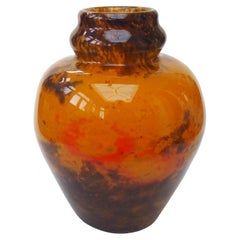 Used Striking Muller Freres Polychrome 'Jades' glass ball vase c 1920 -signed