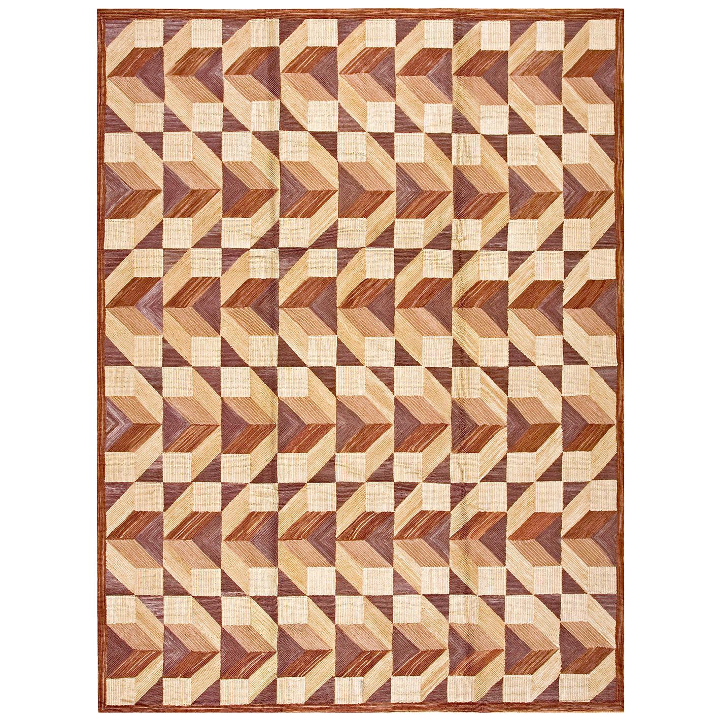 Striking MultiBrown Color 3Dimensional Pattern Contemporary American Hooked Rug