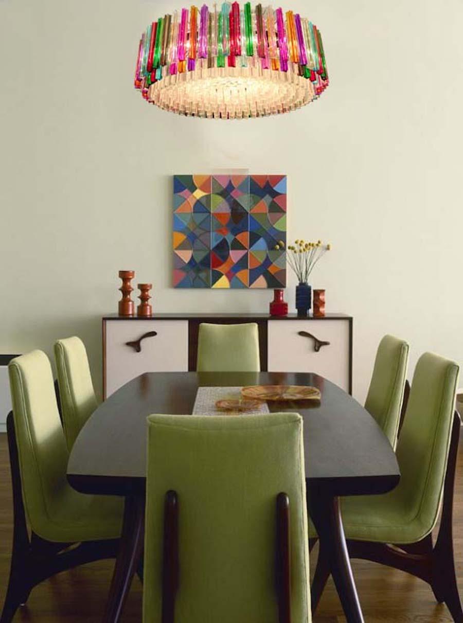 Fin du 20e siècle Remarquable lustre à prismes multicolore en cristal à trois épaisseurs en vente