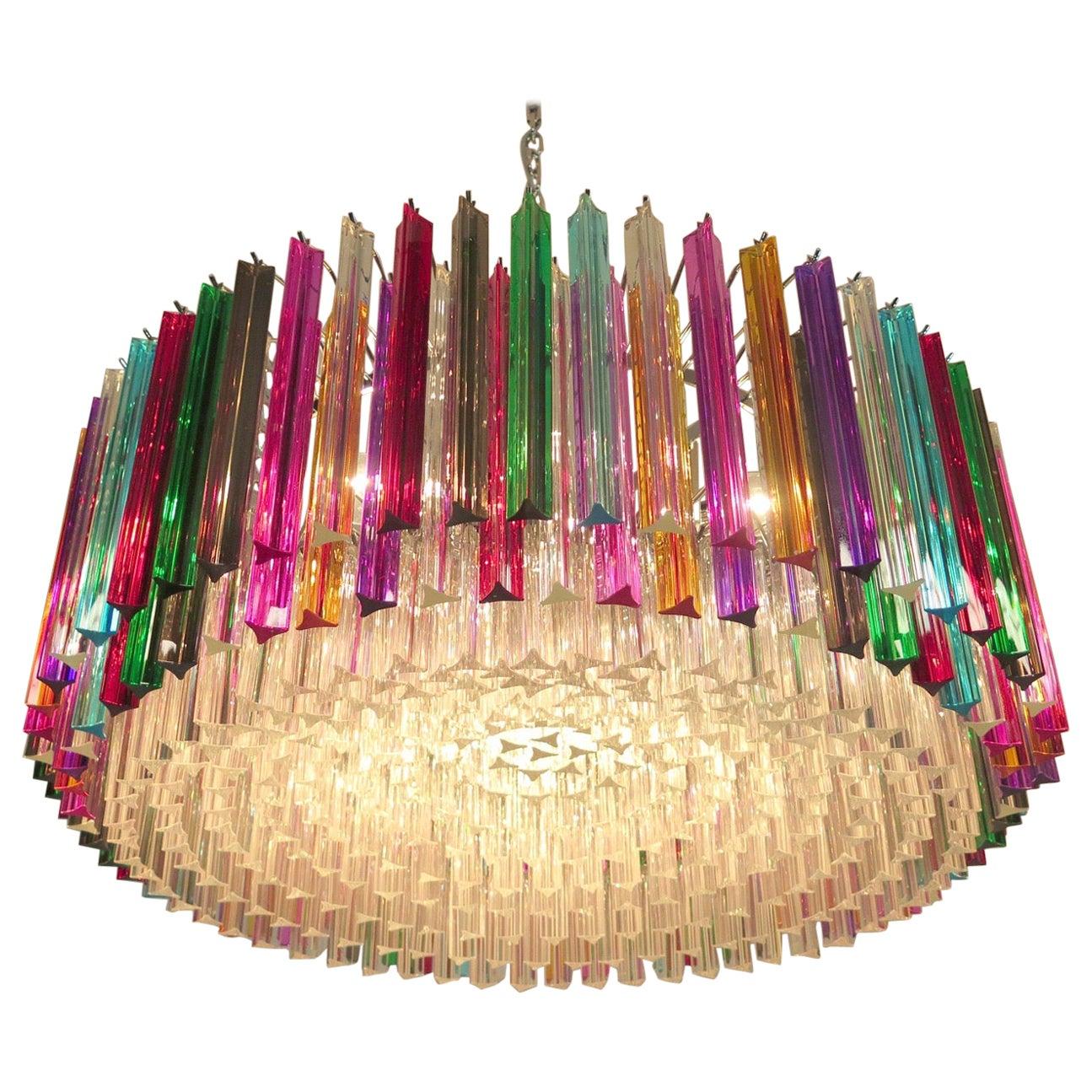 Late 20th Century Striking Multicolor Triedi Crystal Prism Chandelier For Sale