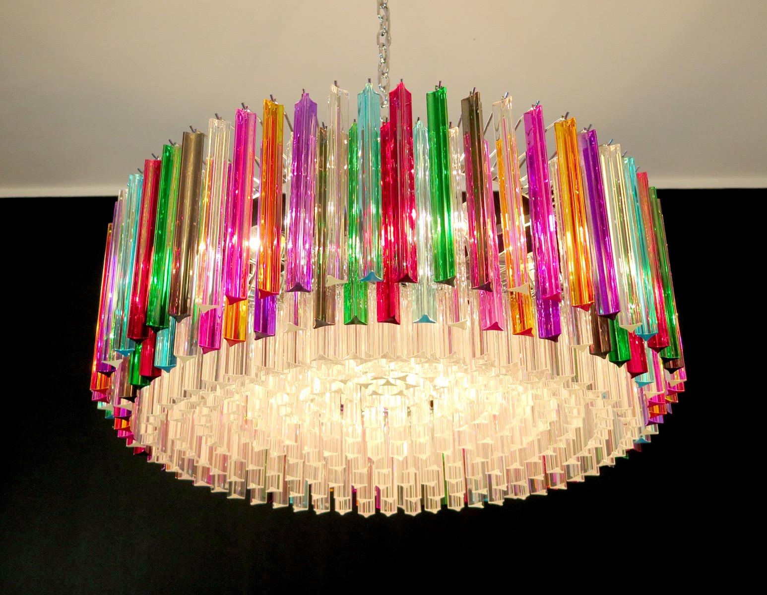 Steel Striking Multicolor Triedi Crystal Prism Chandelier For Sale