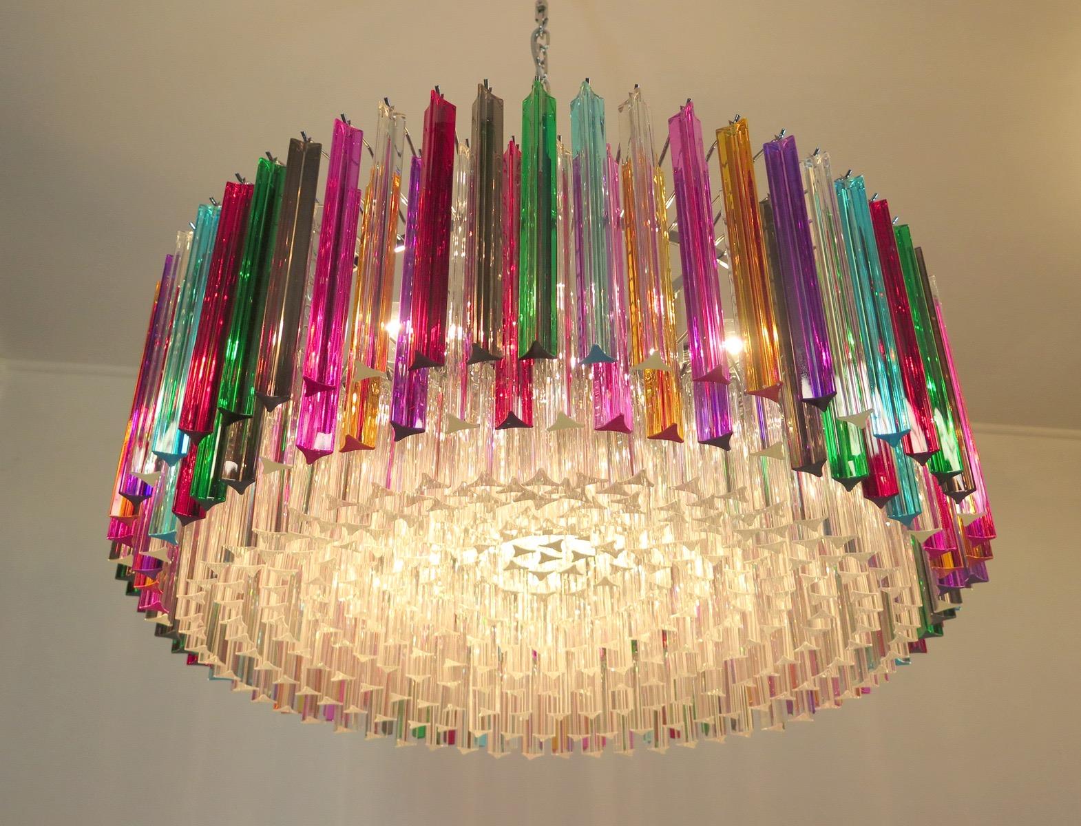 Striking Multicolor Triedi Crystal Prism Chandelier For Sale 1