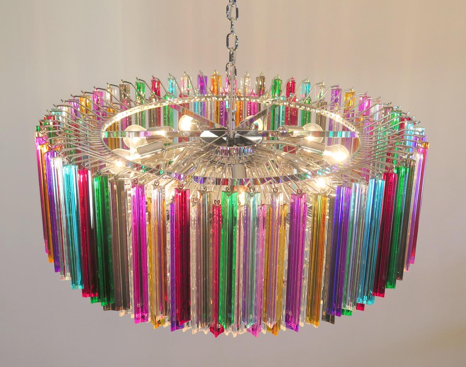 Striking Multicolor Triedi Crystal Prism Chandelier For Sale 2