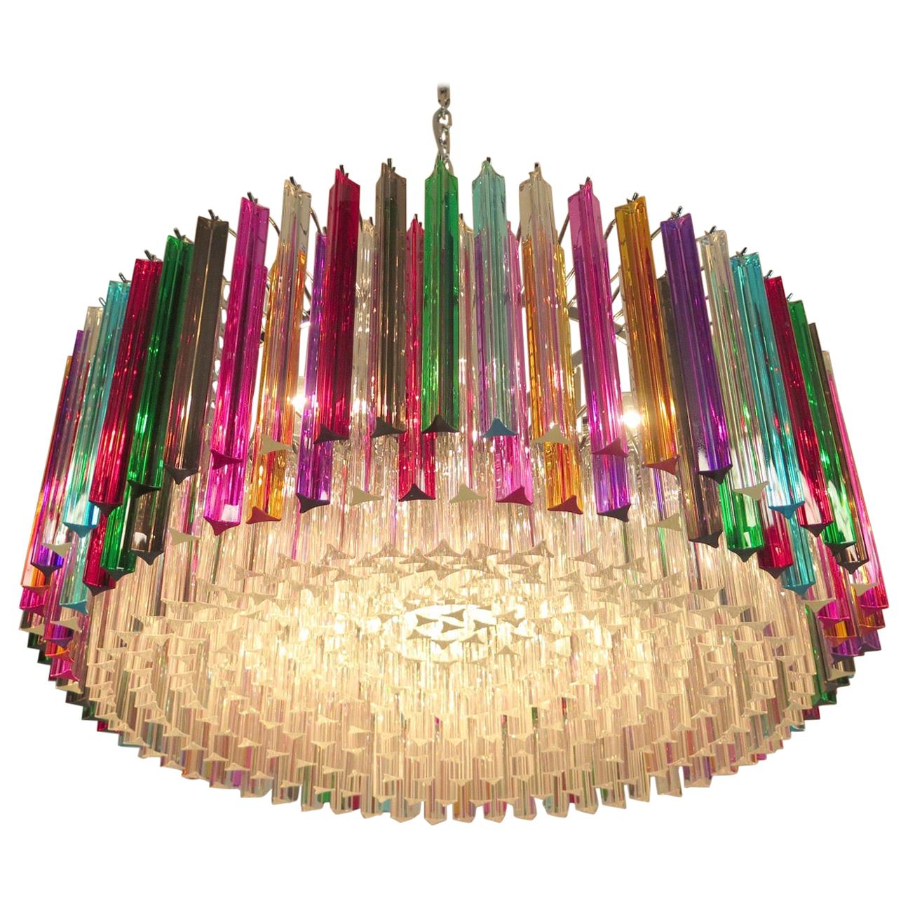 Striking Multicolor Triedi Crystal Prism Chandelier