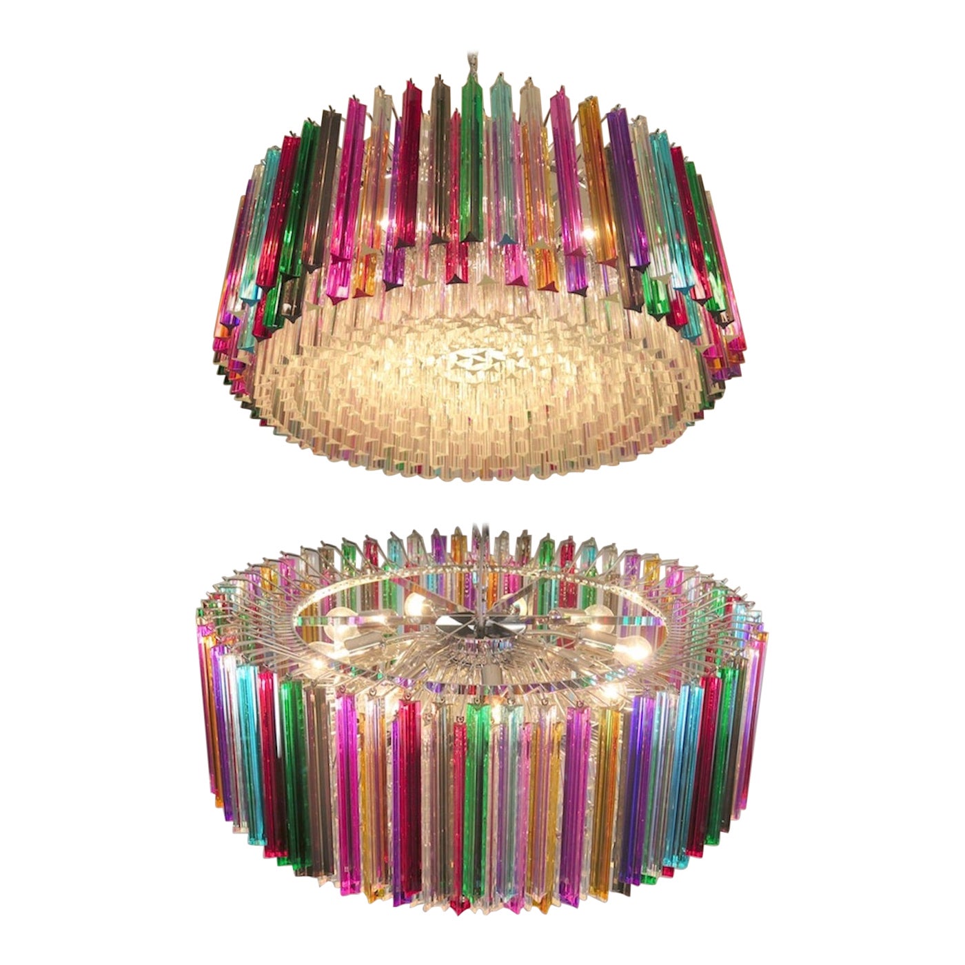 Striking Multicolor Triedi Crystal Prism Chandelier