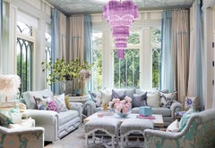 Huge Pink Multitier Triedi Crystal Prism Chandelier
