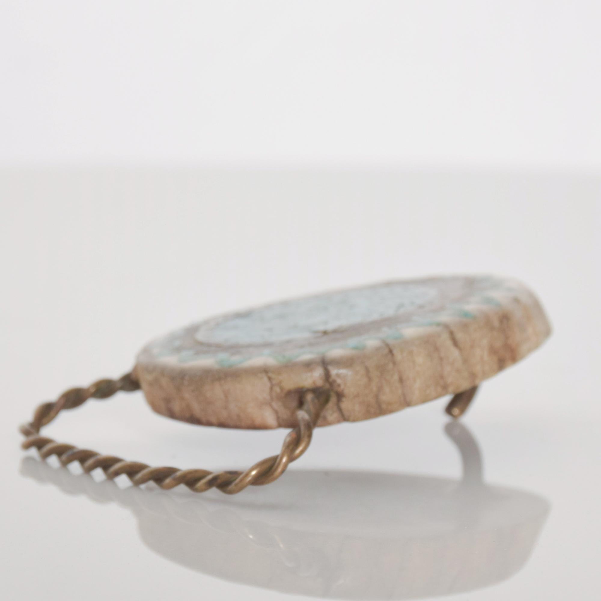 Native American Zig Zag Belt Buckle Brass Bone & Azurite Blue Southwest  1