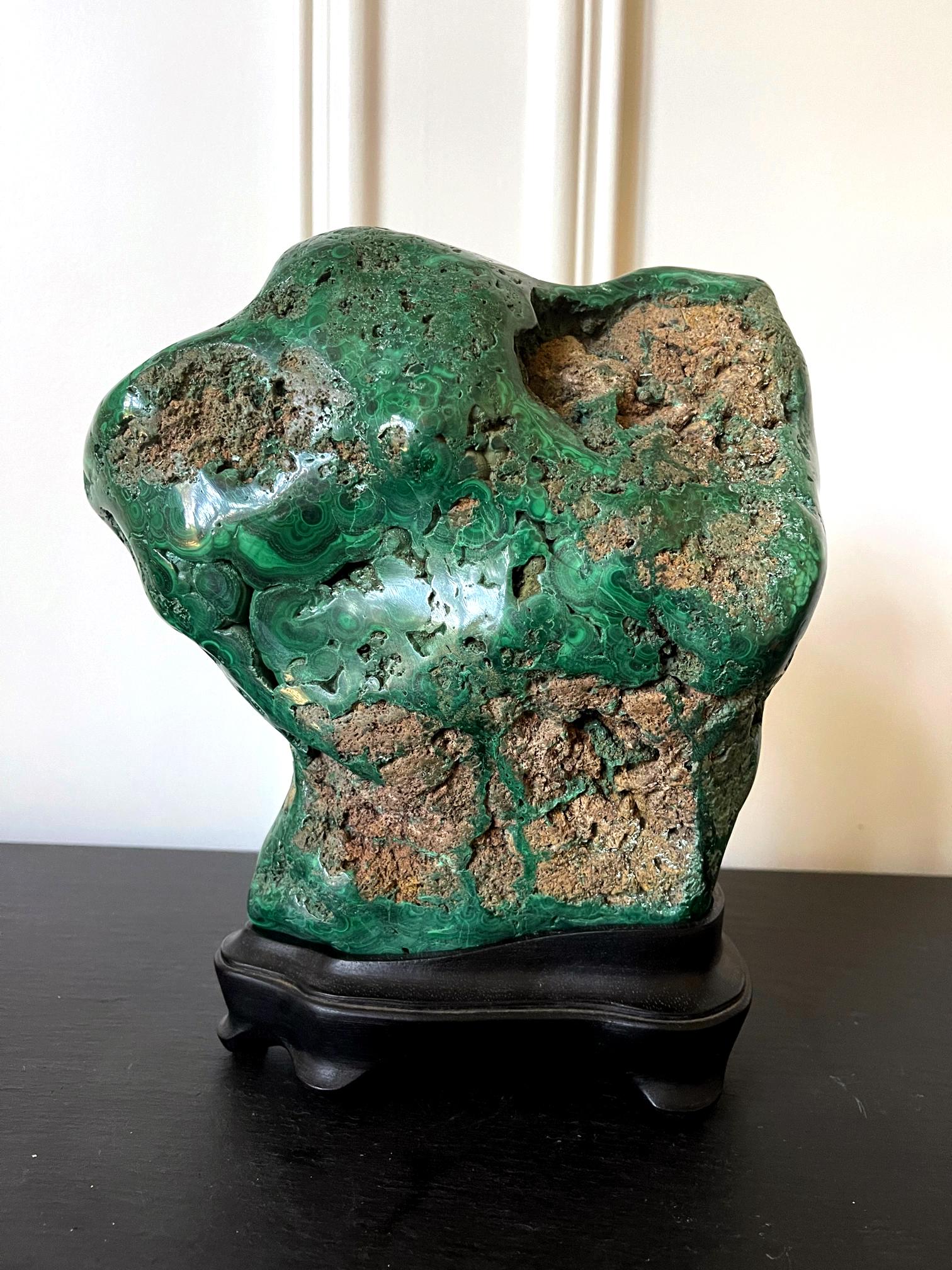 Striking Natural Malachite Specimen on Display Stand as Scholar Stone im Angebot 2