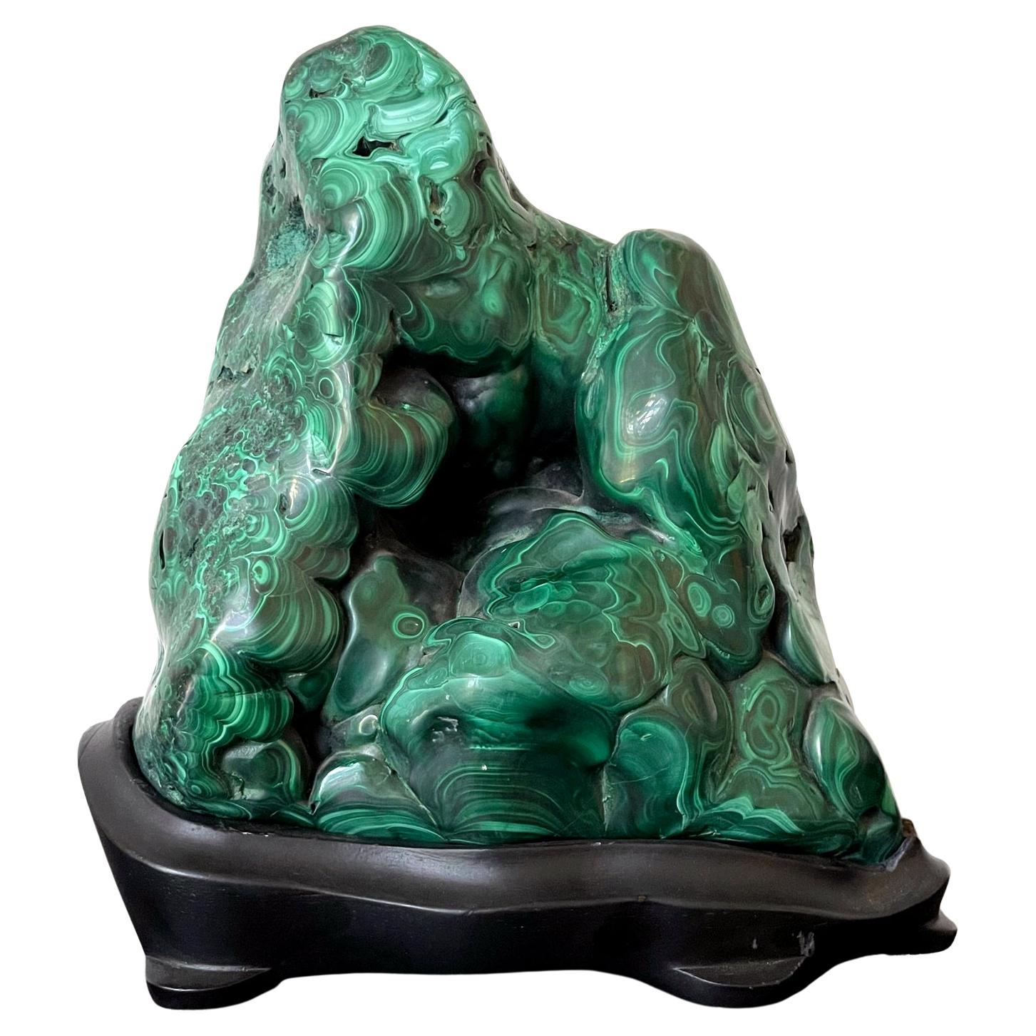 Striking Natural Malachite Specimen on Display Stand as Scholar Stone