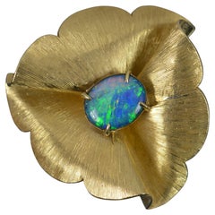 Striking Natural Opal Triplet and 14ct Gold Flower Statement Brooch