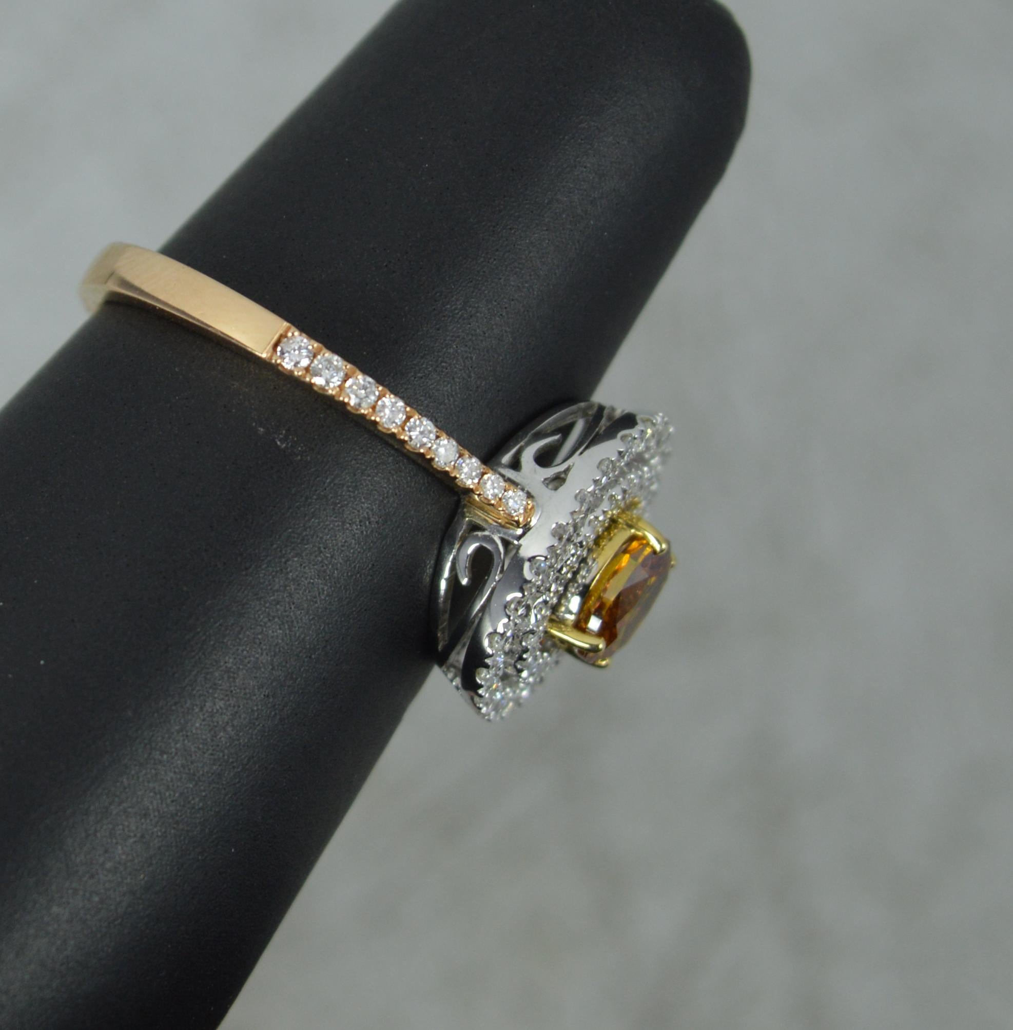 Striking Natural Orange Diamond Double Halo 18ct Rose Gold Cluster Ring For Sale 2