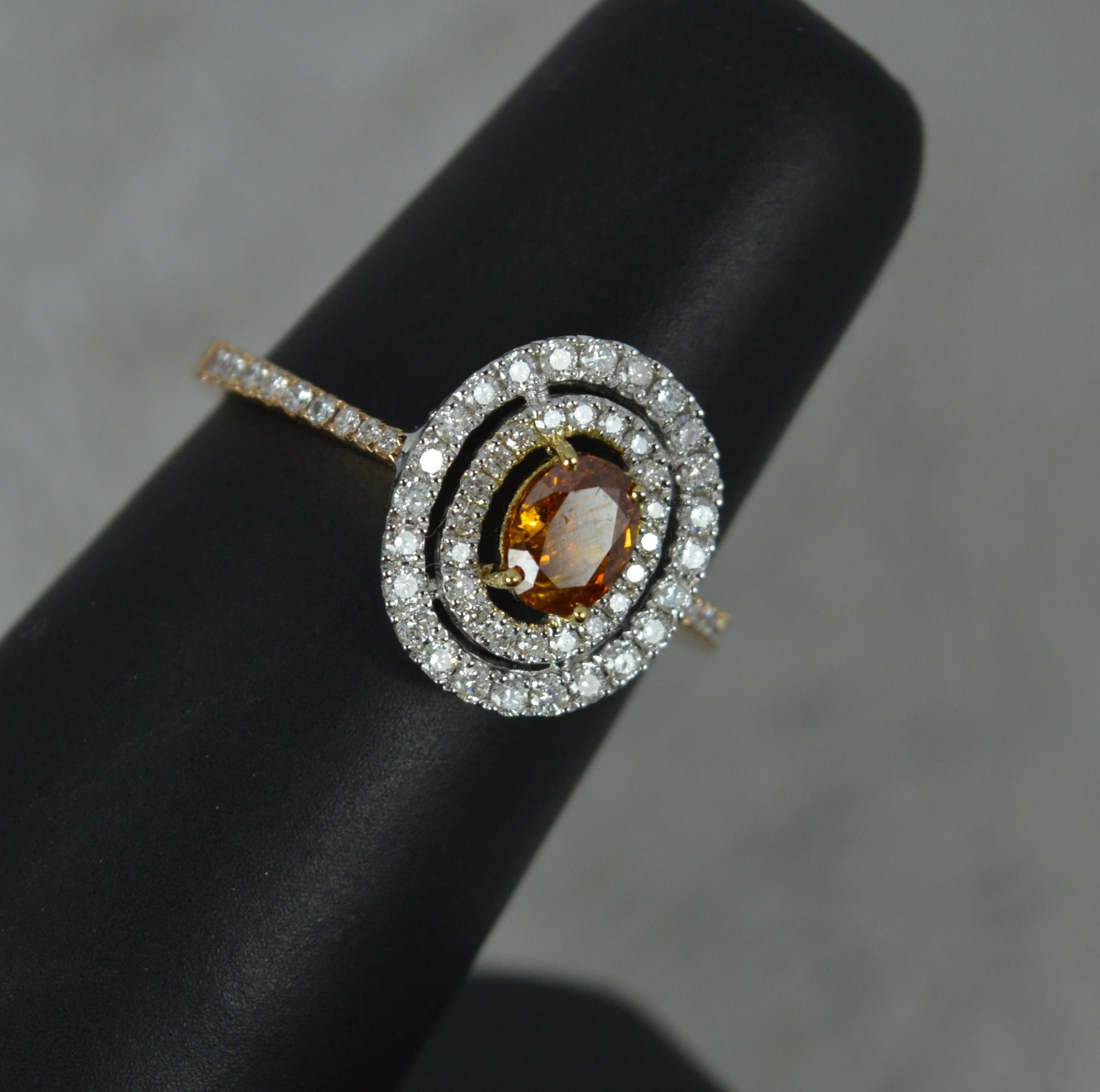 Striking Natural Orange Diamond Double Halo 18ct Rose Gold Cluster Ring For Sale 3