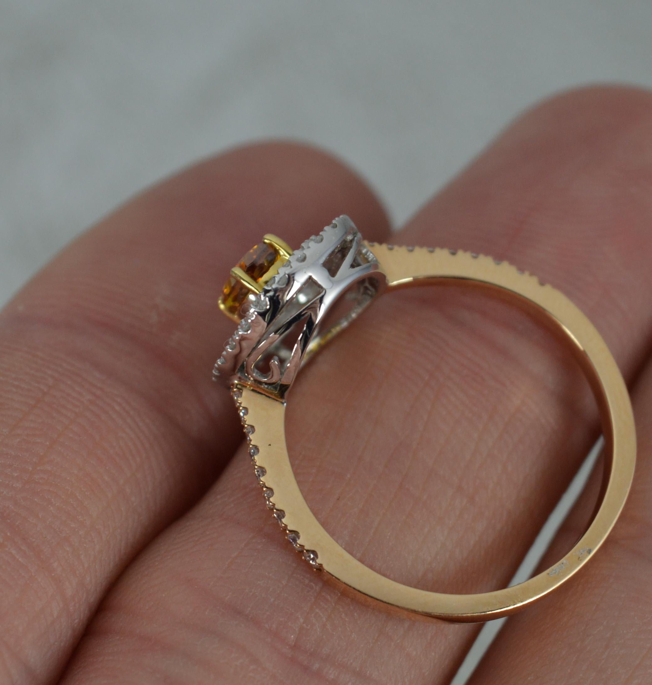 Contemporary Striking Natural Orange Diamond Double Halo 18ct Rose Gold Cluster Ring For Sale