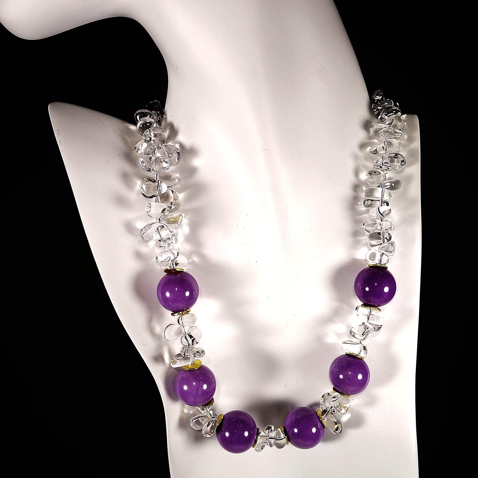 Bead AJD Necklace of Purple Phosphosiderite and Sparkling Crystal Nuggets  Great Gift