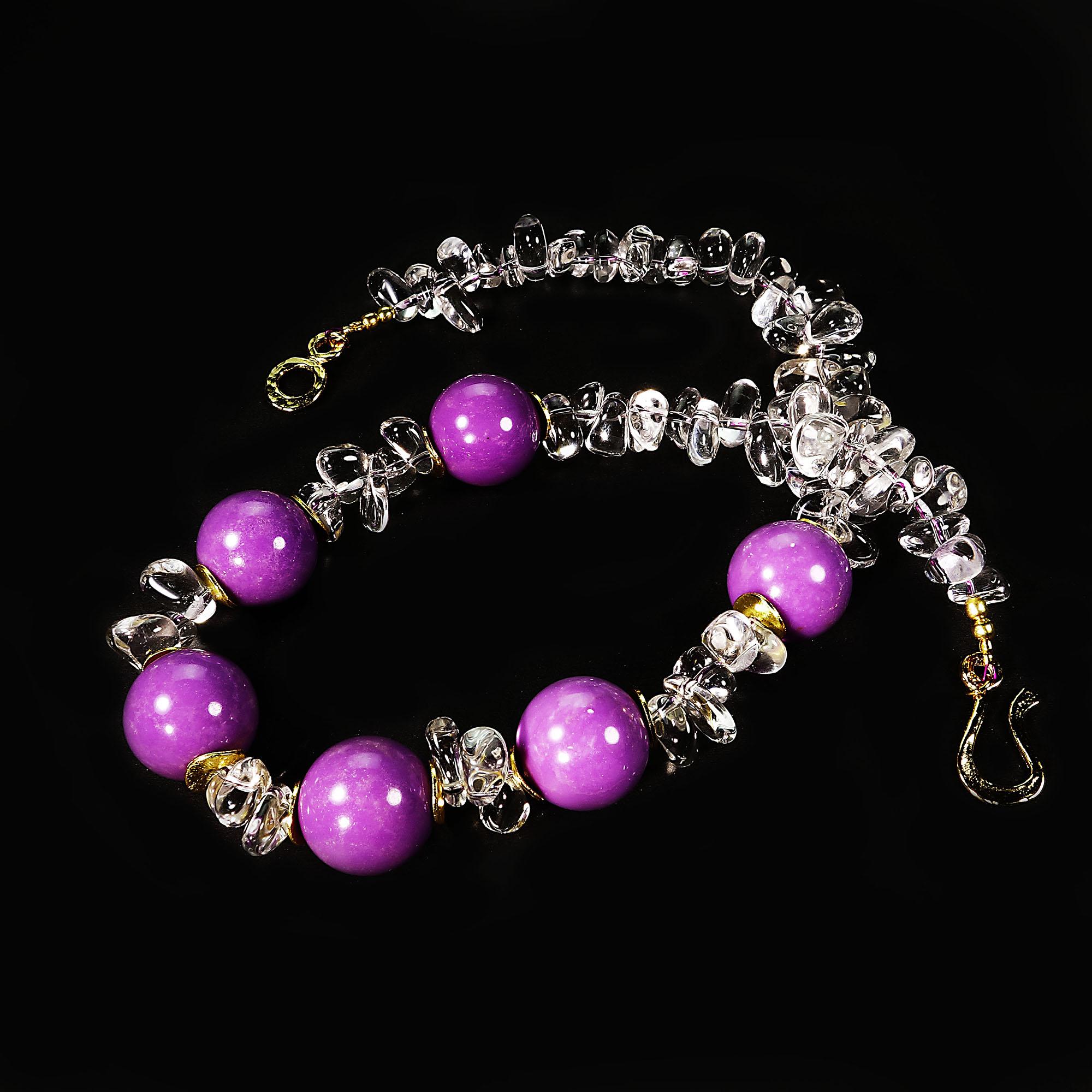 Women's or Men's AJD Necklace of Purple Phosphosiderite and Sparkling Crystal Nuggets  Great Gift