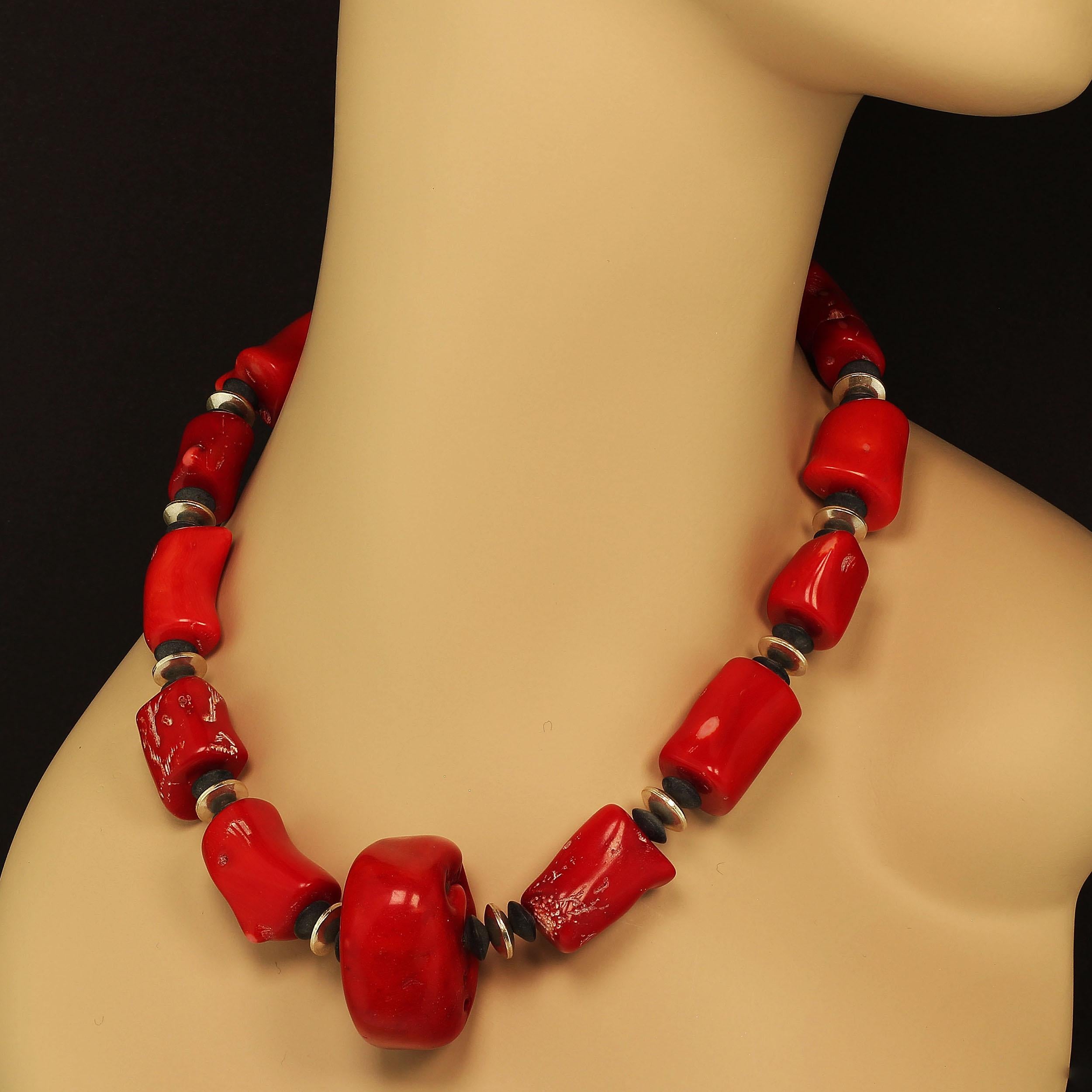 Women Jewelry Black Onyx Cross & Orange Coral Necklace w/Silver Clasp 20" 
