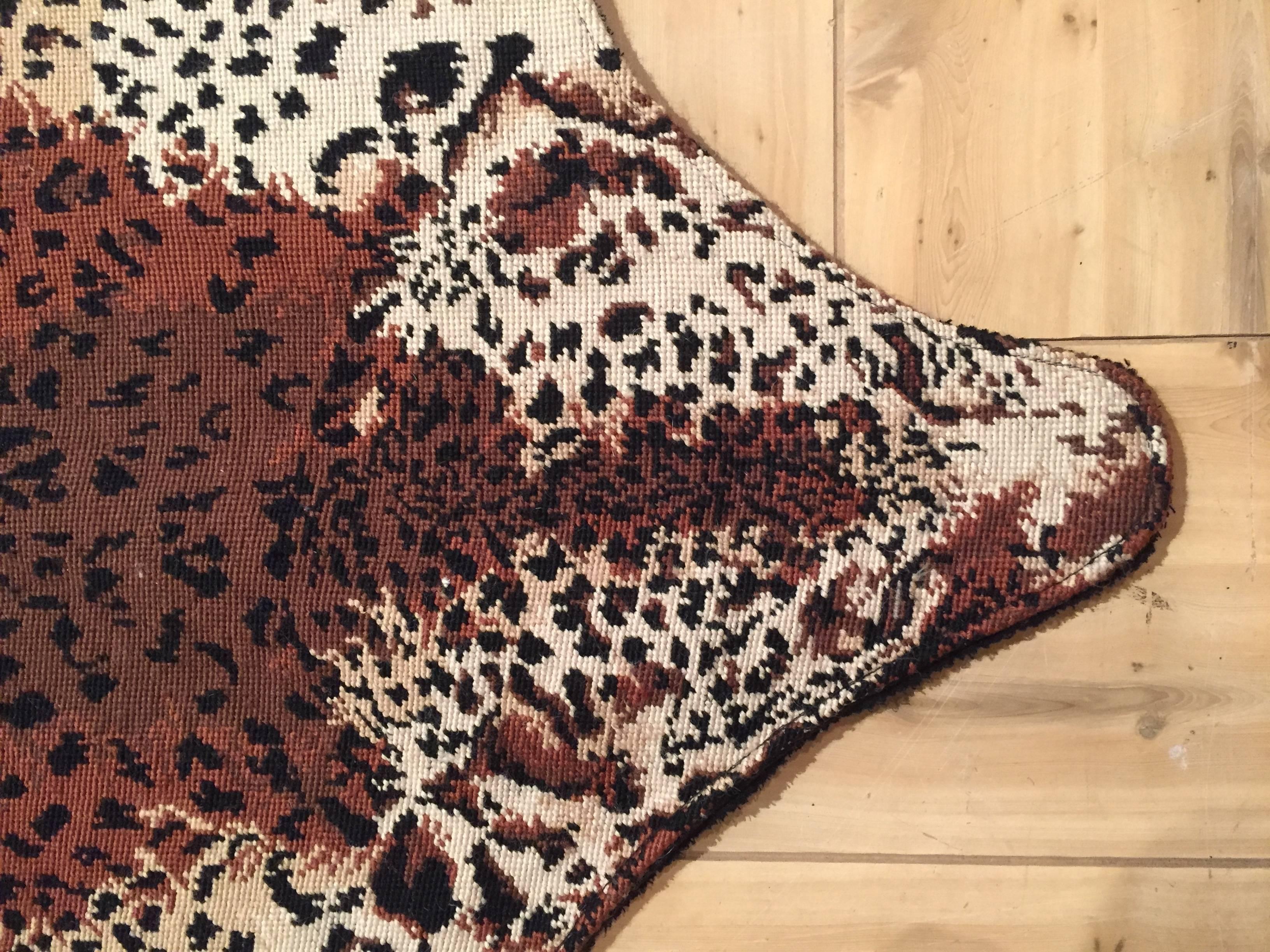 Striking Needlepoint Faux Leopard Rug In Excellent Condition In Hopewell, NJ