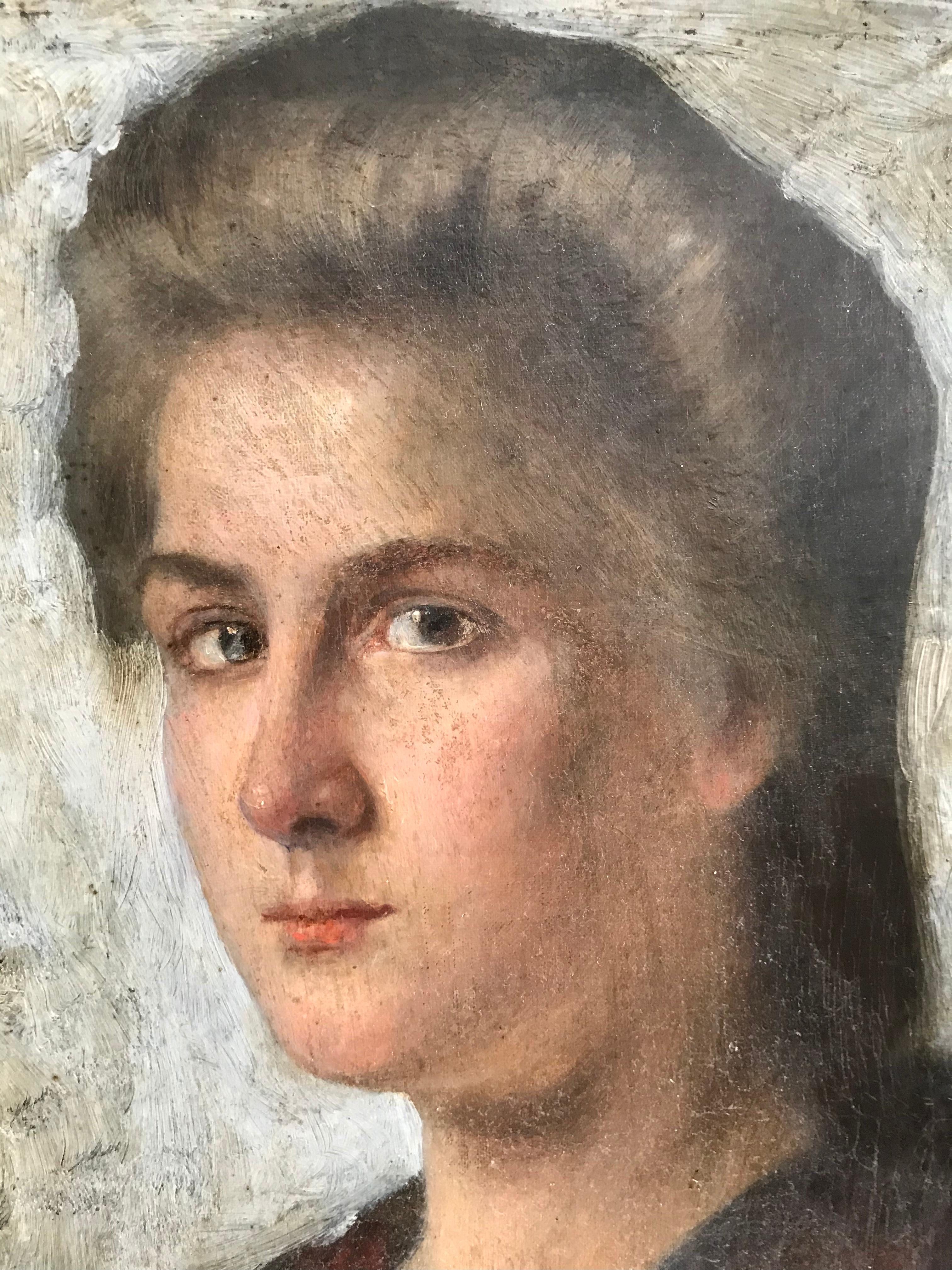 Victorien Remarquable huile sur toile - Portrait d'une jeune femme en vente