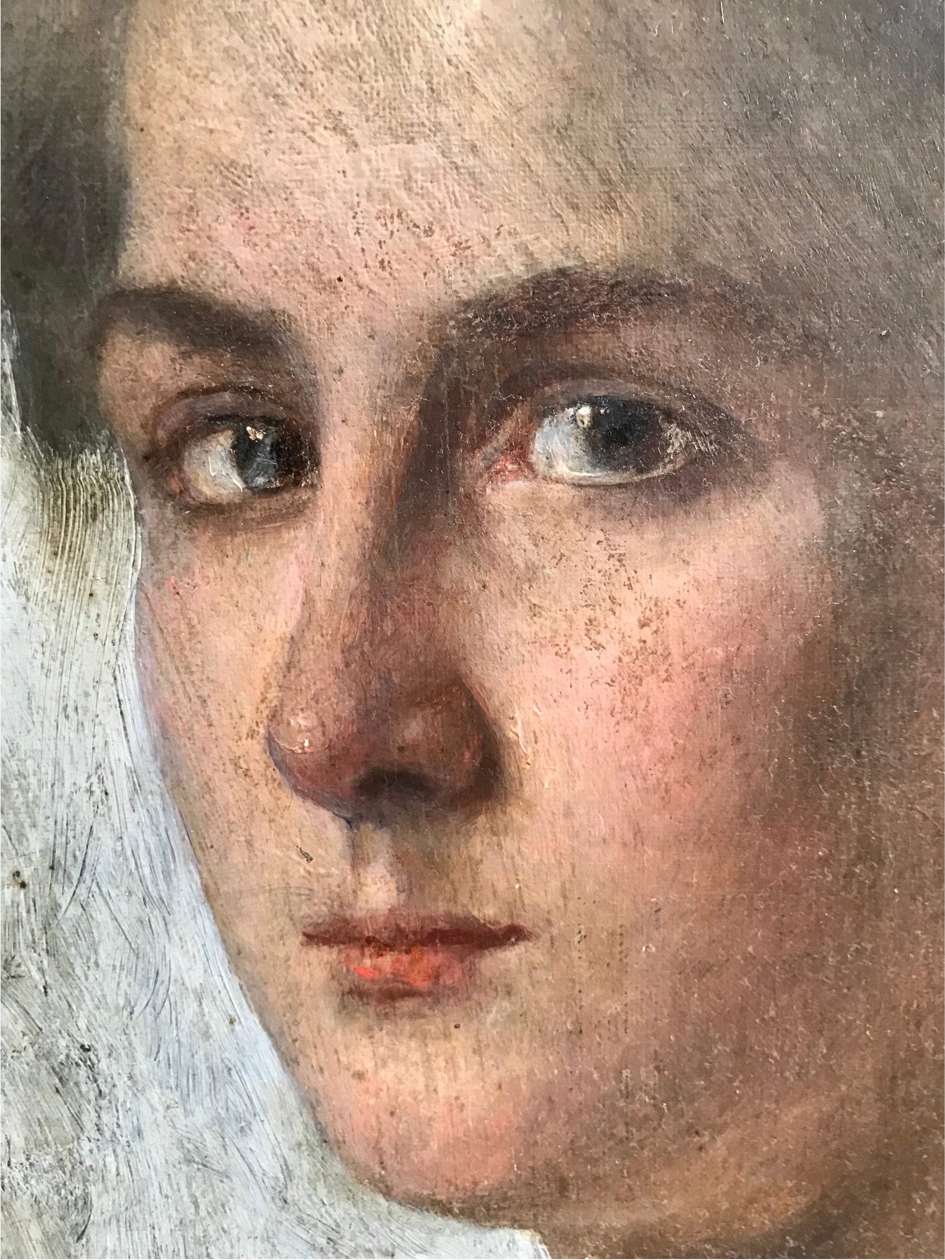 German Striking Oil on Canvas Portrait of a Young Lady For Sale