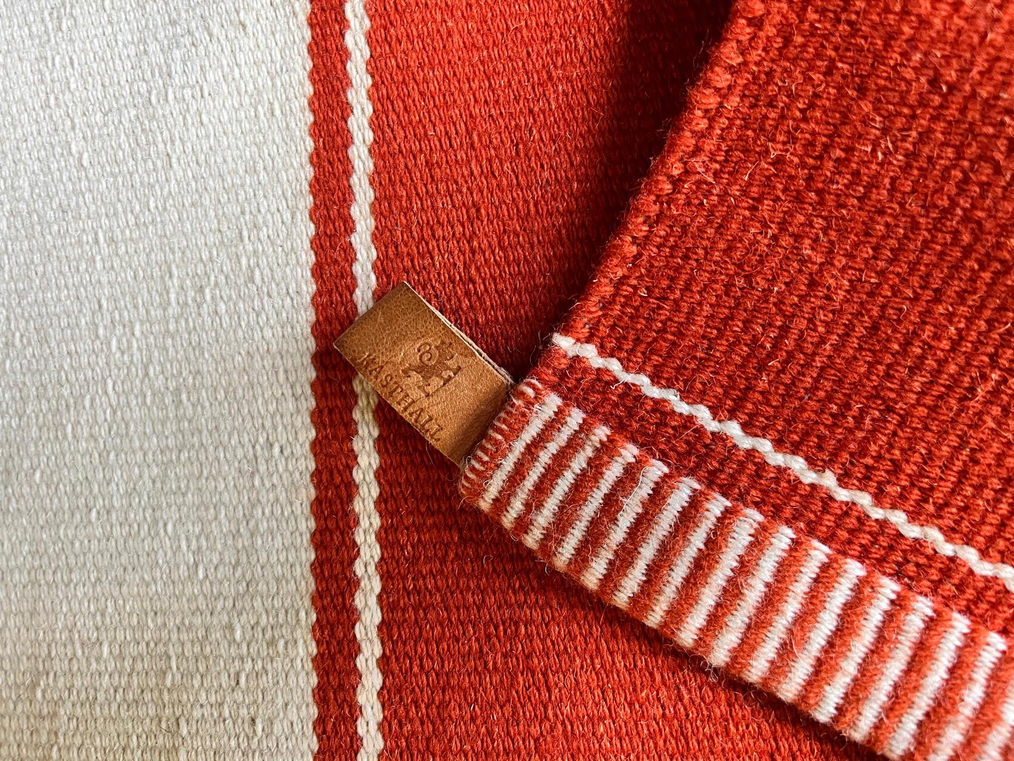 Woven Striking Orange and White Wool Striped Rug by Swedish Rug Maker Kasthall