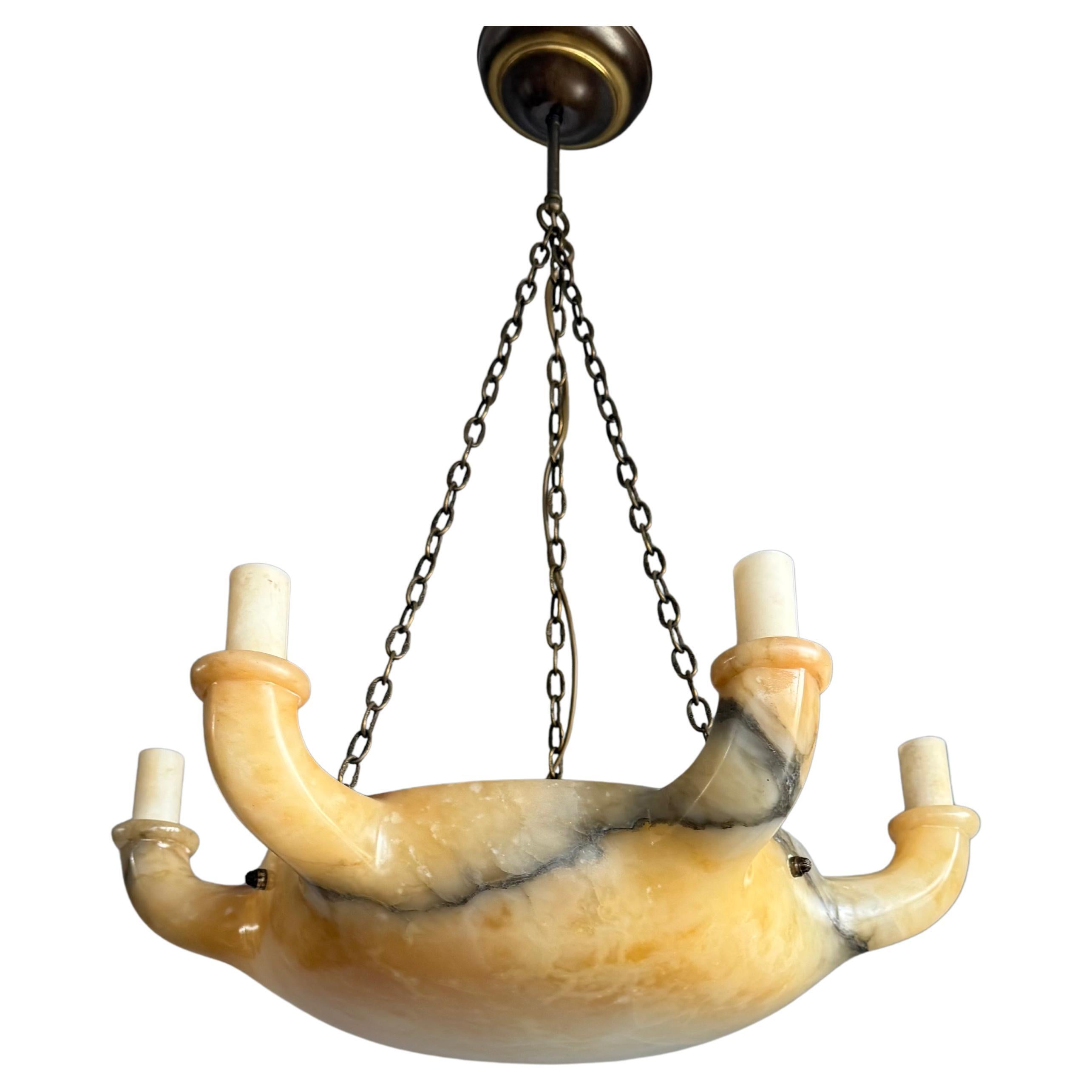 Striking Organic Shape Hand carved Alabaster Chandelier / Pendant Light, ca 1920