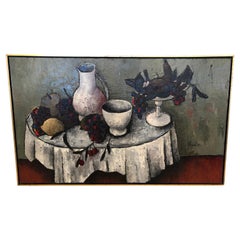 Vintage Striking Original French Still Life of Fruit and Pottery