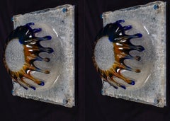 Straordinaria coppia originale di appliques patchwork di Toni Zuccheri per Venini, anni '70