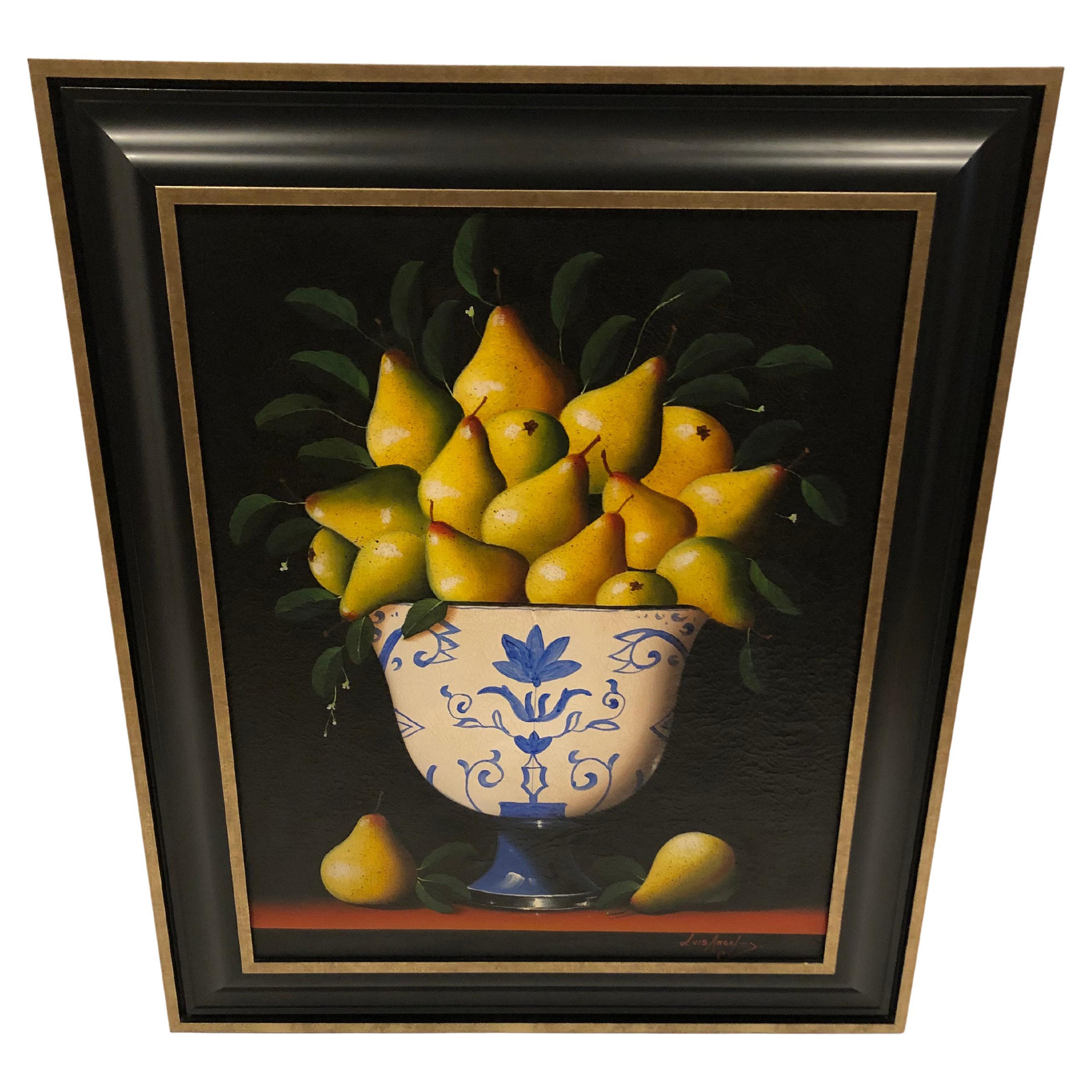 Remarquable peinture originale de nature morte de poires