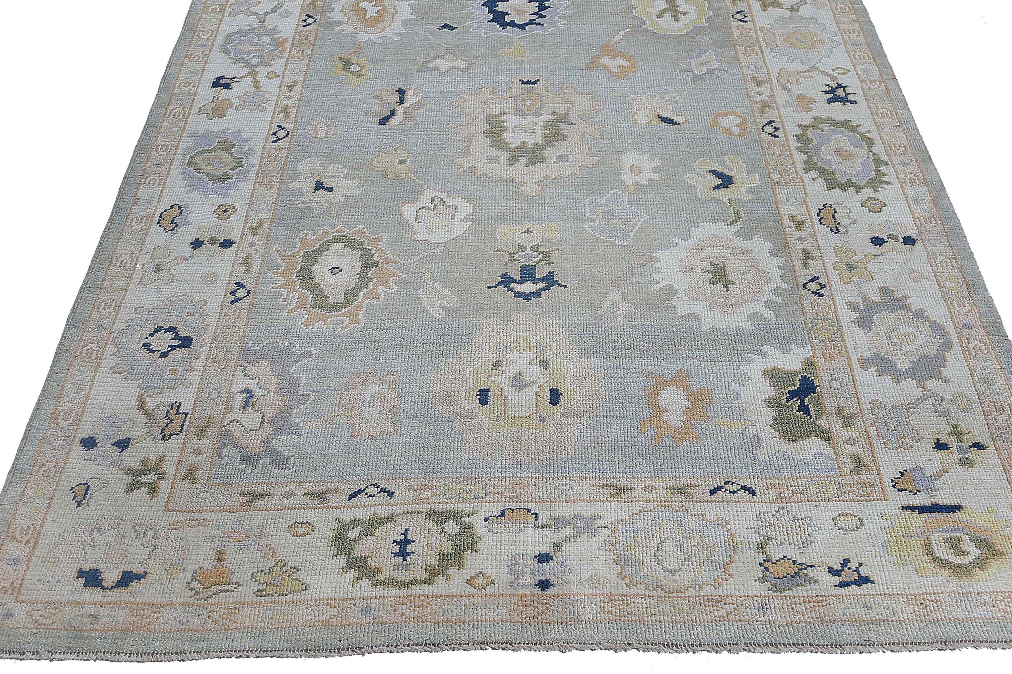 Alfombras de Afganistán Oushak Circa 1990 - Lana Azul Diseño Marfil - 95495 en venta 5