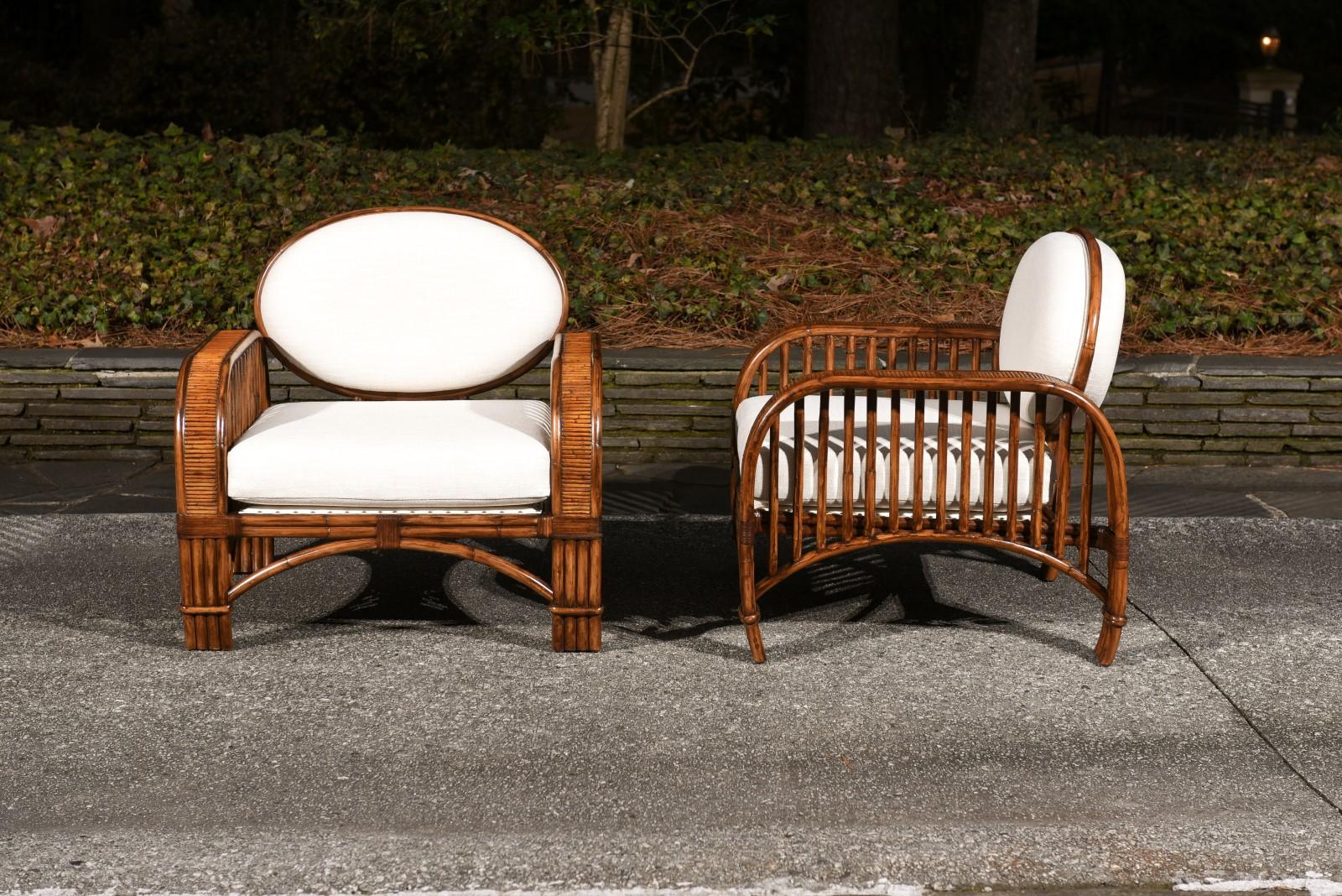 Striking Pair of Art Deco Influenced Club Chairs by Brown Jordan, circa 1980 For Sale 6