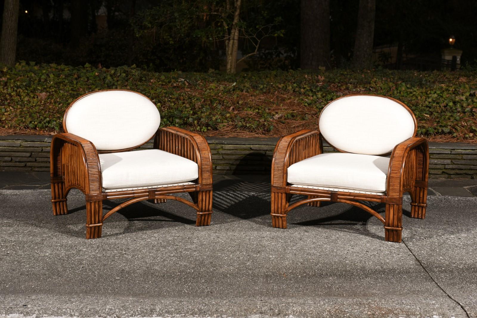 Striking Pair of Art Deco Influenced Club Chairs by Brown Jordan, circa 1980 For Sale 10