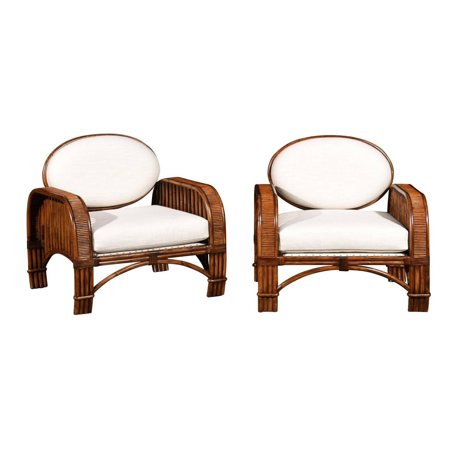 These magnificent club chairs are shipped as professionally photographed and described in the listing narrative: Meticulously professionally restored and upholstered. Completely Installation Ready. Expert custom upholstery service is
